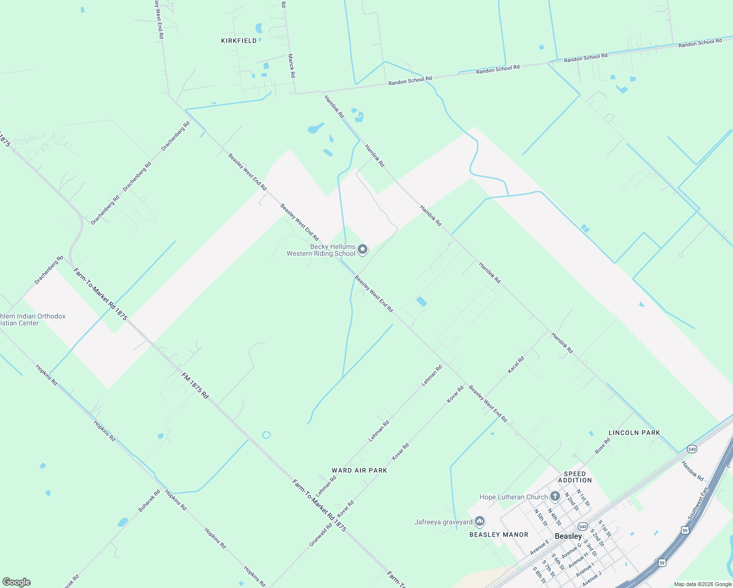 map of restaurants, bars, coffee shops, grocery stores, and more near 1923 Beasley West End Road in Beasley