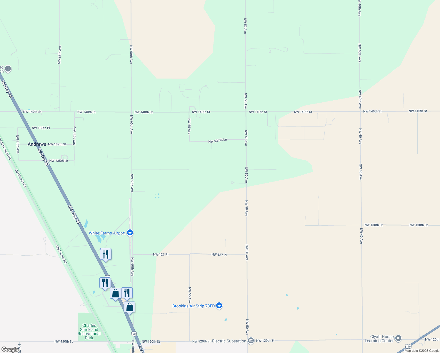 map of restaurants, bars, coffee shops, grocery stores, and more near 13440 Northwest 50th Avenue in Chiefland