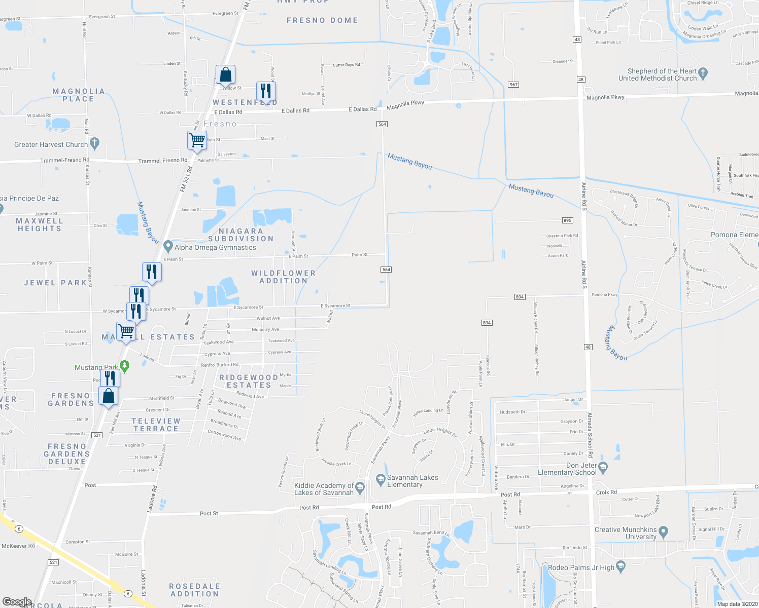 map of restaurants, bars, coffee shops, grocery stores, and more near 919 A East Sycamore Street in Rosharon