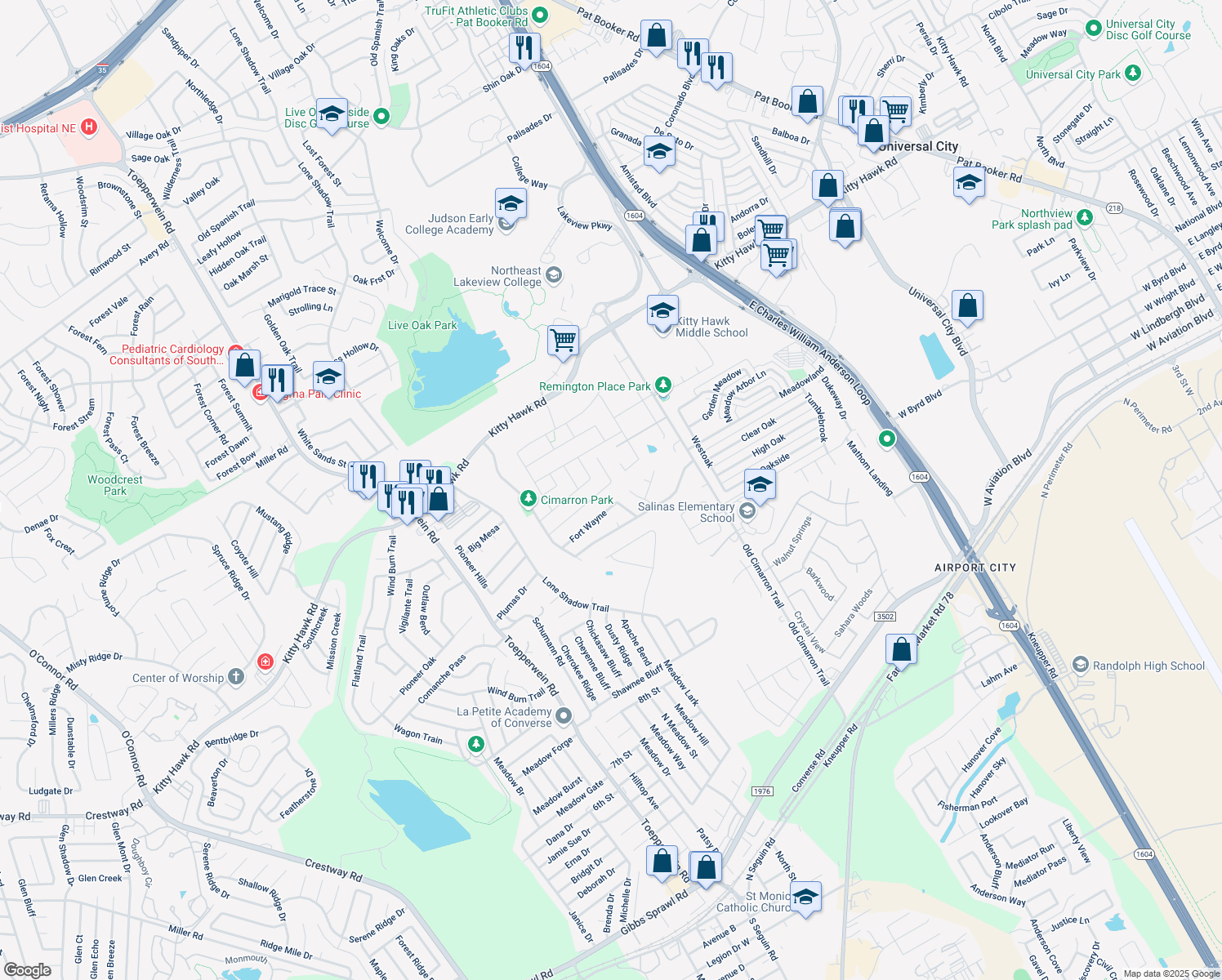 map of restaurants, bars, coffee shops, grocery stores, and more near 177 Rifle Gap in Universal City