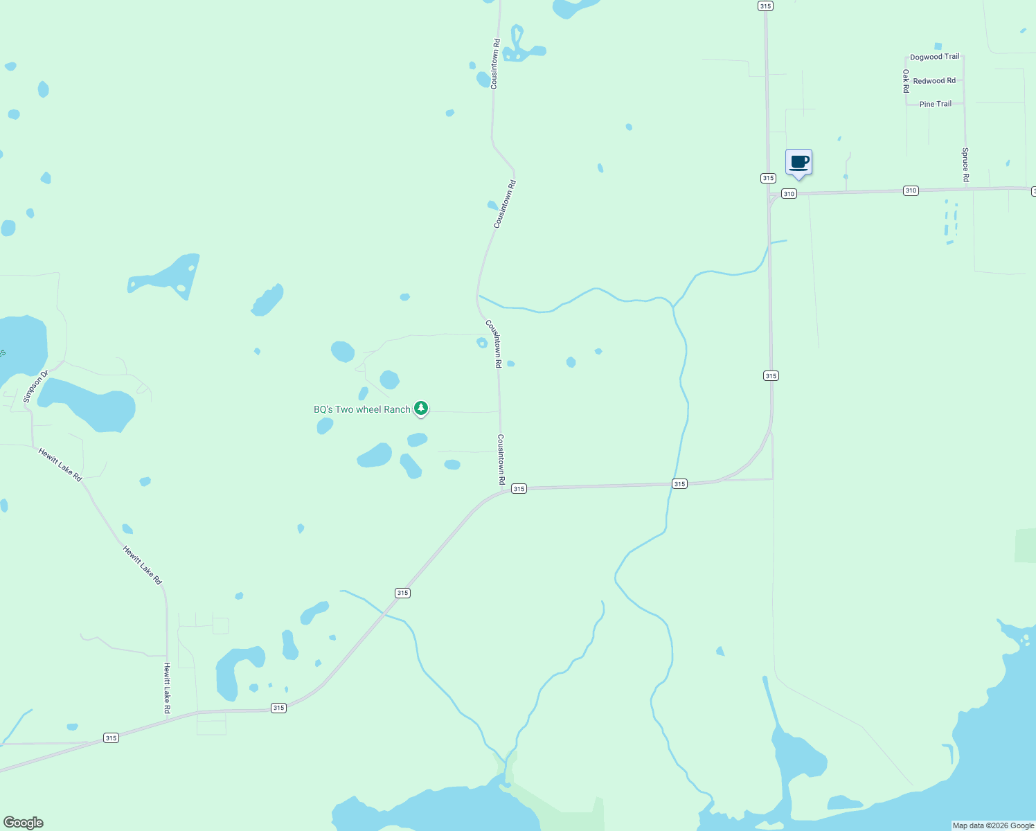 map of restaurants, bars, coffee shops, grocery stores, and more near 1132 Cousintown Road in Interlachen
