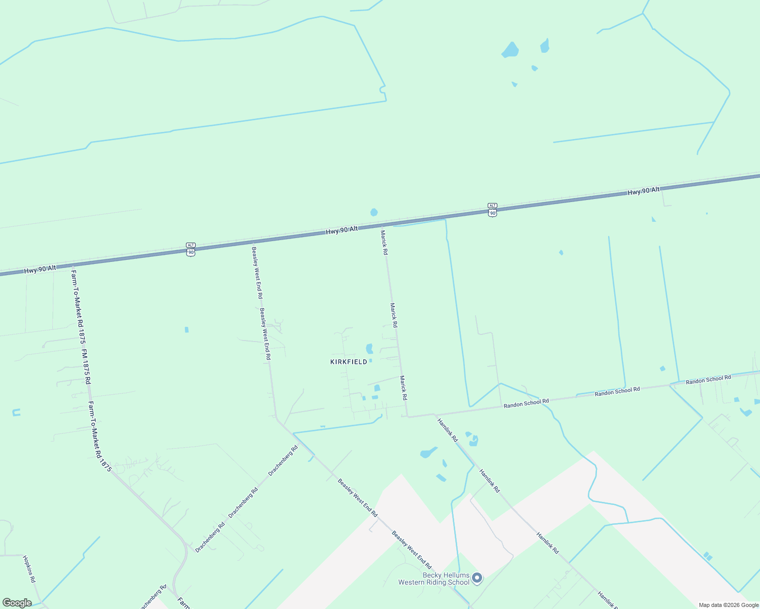 map of restaurants, bars, coffee shops, grocery stores, and more near 3251 Marick Road in Rosenberg