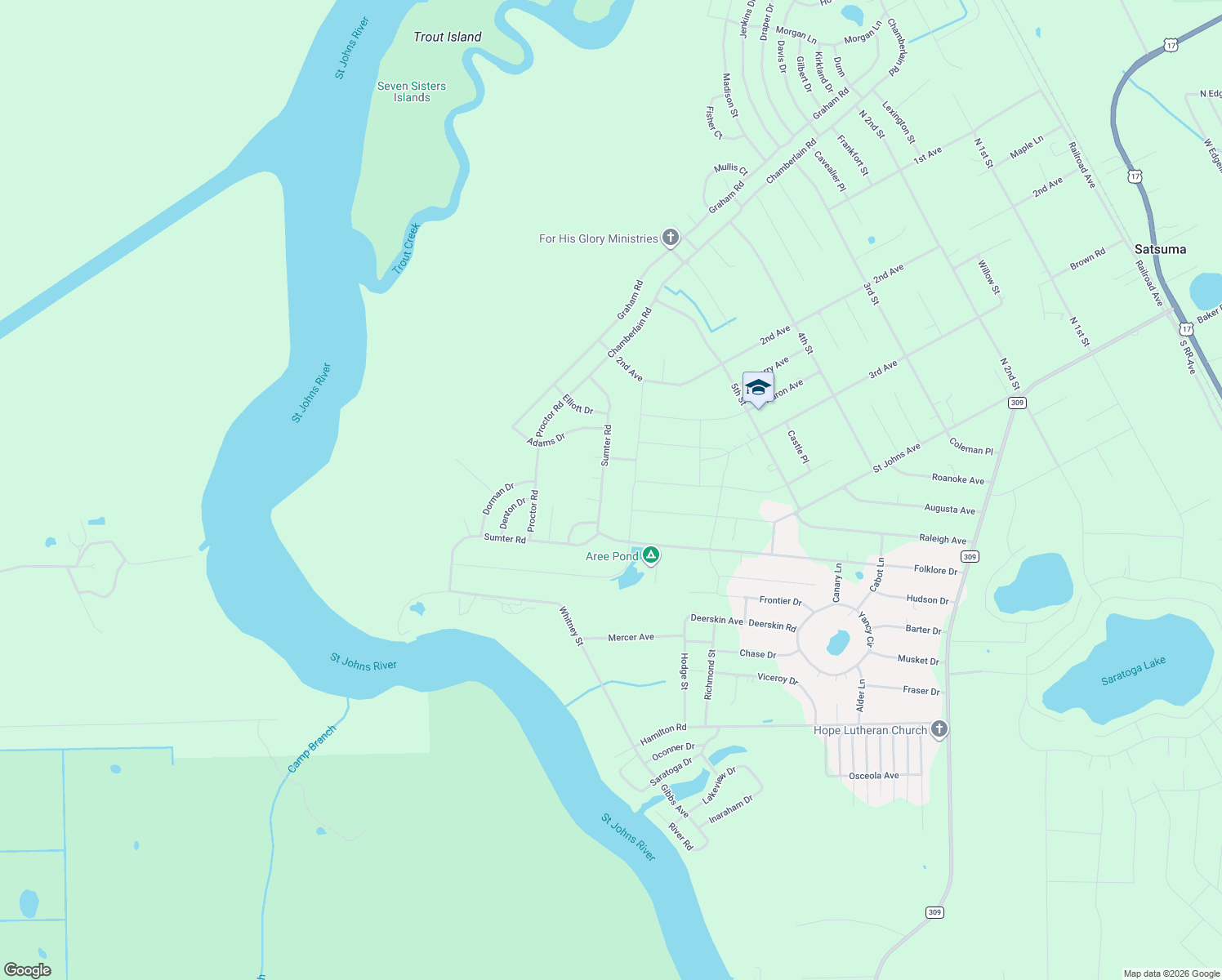 map of restaurants, bars, coffee shops, grocery stores, and more near 178 Sumter Road in Satsuma