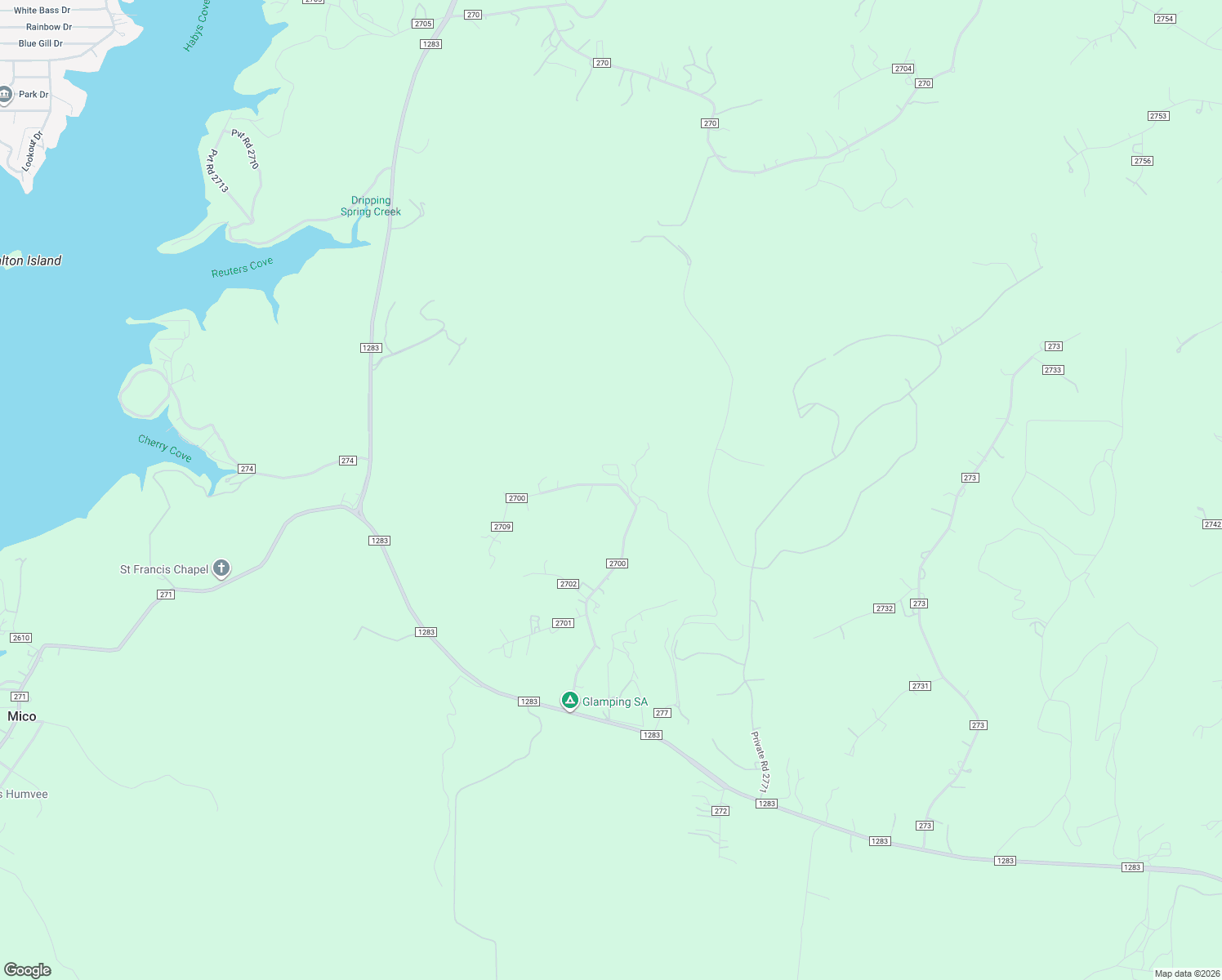 map of restaurants, bars, coffee shops, grocery stores, and more near 641 County Road 2700 in Mico