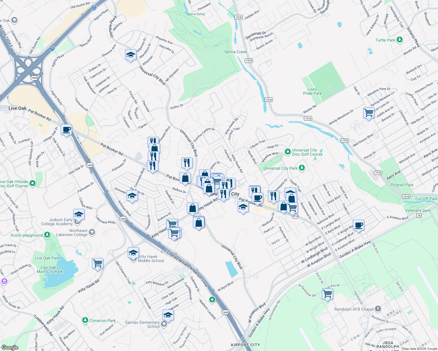 map of restaurants, bars, coffee shops, grocery stores, and more near 134 Cynthia Drive in Universal City