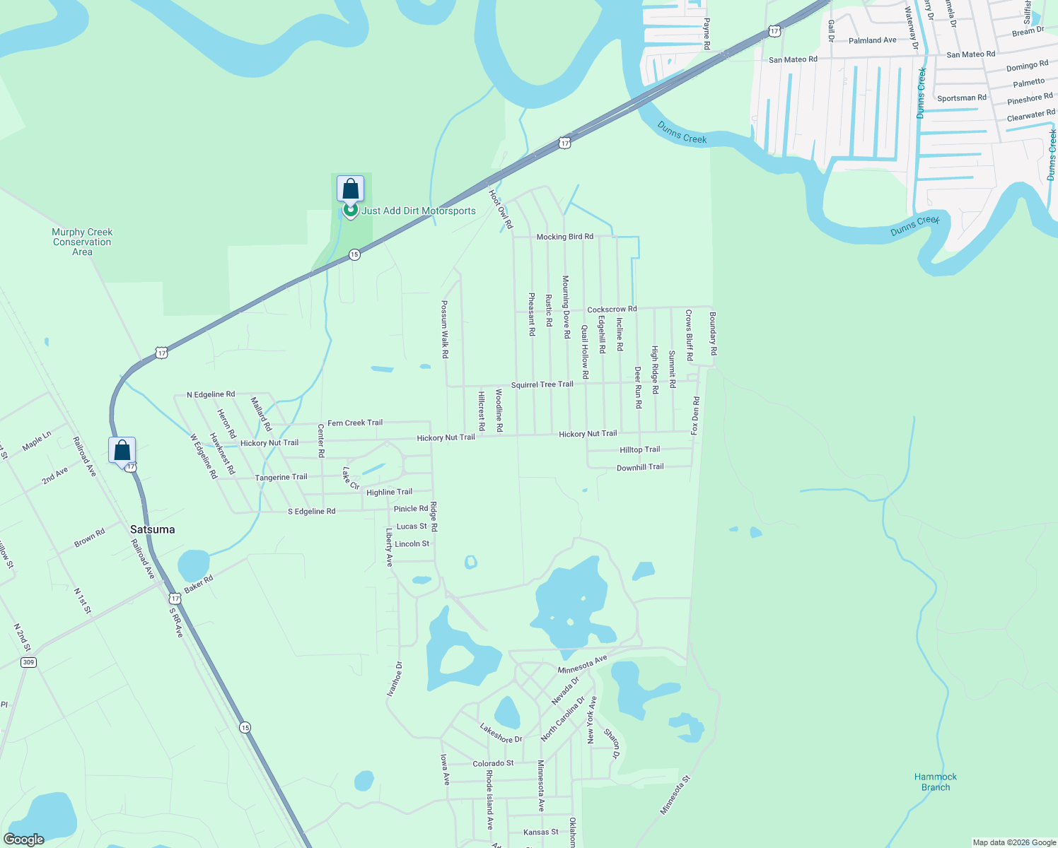 map of restaurants, bars, coffee shops, grocery stores, and more near 419 Pheasant Road in Satsuma