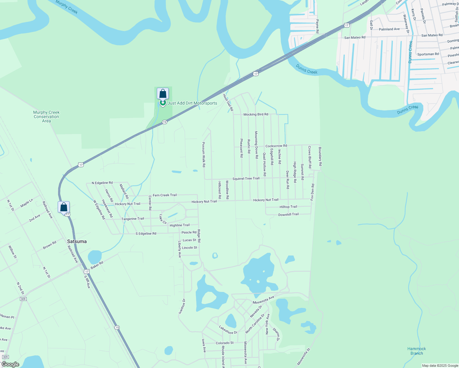 map of restaurants, bars, coffee shops, grocery stores, and more near 104 Woodline Road in Satsuma