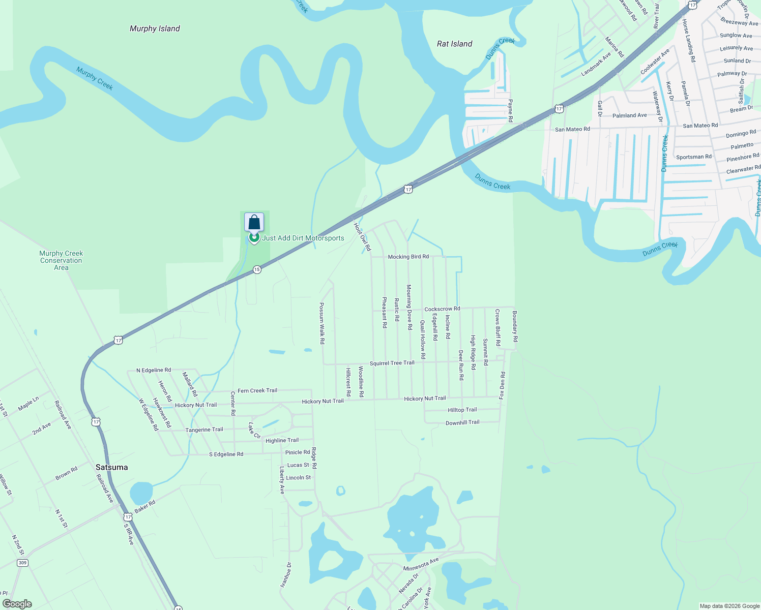 map of restaurants, bars, coffee shops, grocery stores, and more near 233 Pheasant Road in Satsuma