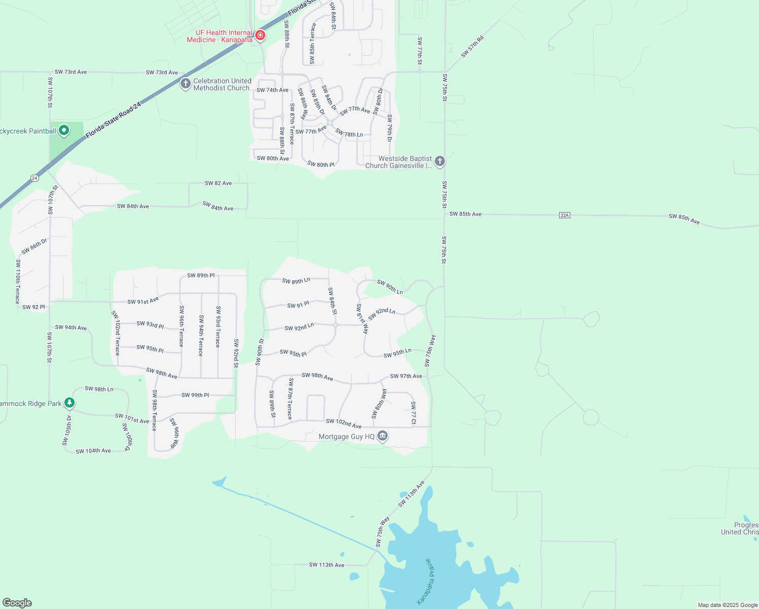 map of restaurants, bars, coffee shops, grocery stores, and more near 8004 Southwest 92nd Lane in Gainesville