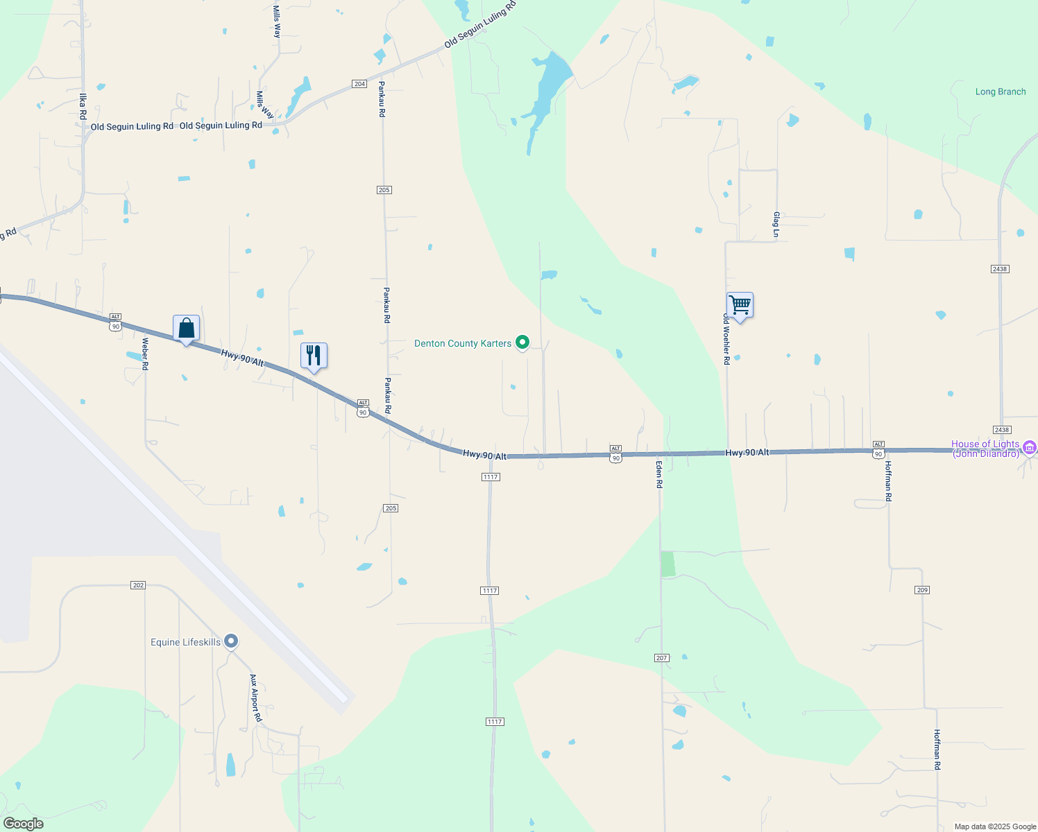 map of restaurants, bars, coffee shops, grocery stores, and more near 102 Castle Breeze Drive in Seguin