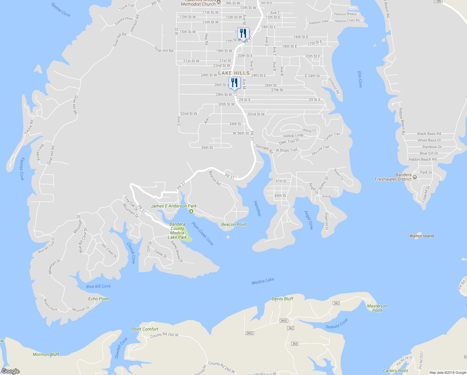 map of restaurants, bars, coffee shops, grocery stores, and more near 223 Lower Beacon Road in Lakehills