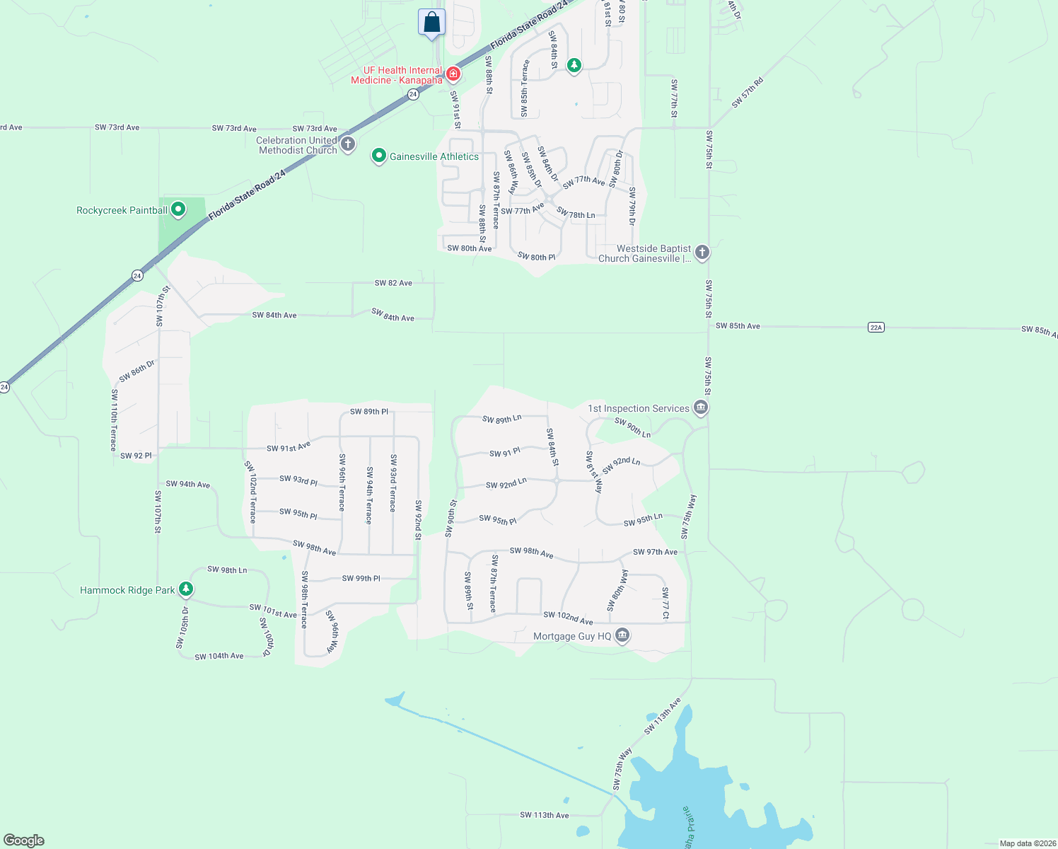 map of restaurants, bars, coffee shops, grocery stores, and more near 8545 Southwest 89th Lane in Gainesville
