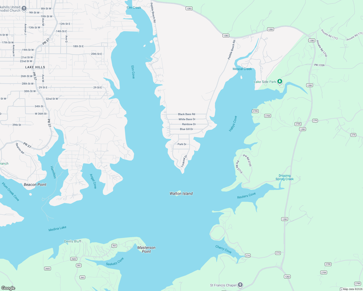 map of restaurants, bars, coffee shops, grocery stores, and more near 295 Park Road in Bandera