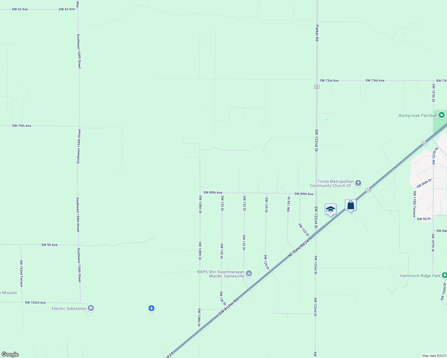 map of restaurants, bars, coffee shops, grocery stores, and more near 13428 Southwest 89th Avenue in Archer