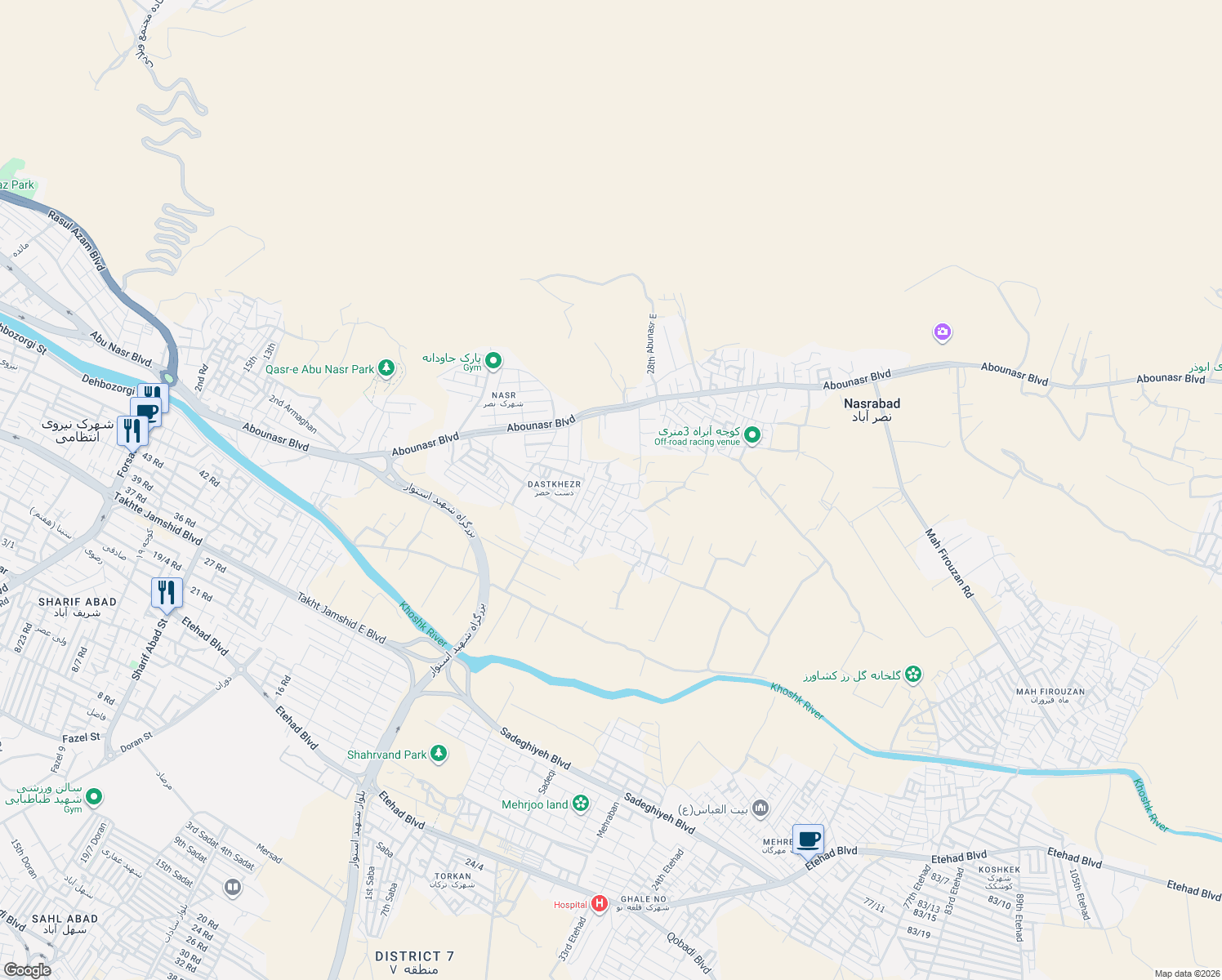 map of restaurants, bars, coffee shops, grocery stores, and more near 16/5 in Nasrabad