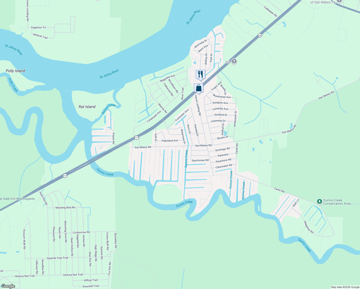 map of restaurants, bars, coffee shops, grocery stores, and more near 733 San Mateo Road in Satsuma