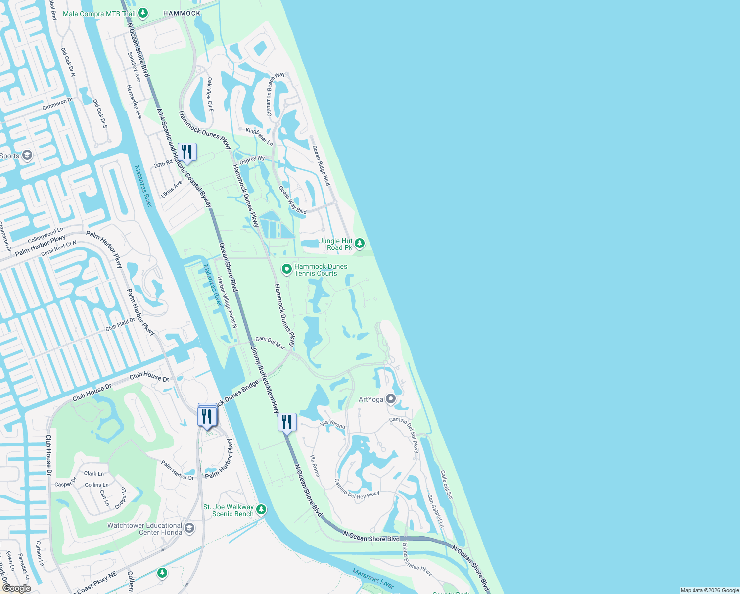 map of restaurants, bars, coffee shops, grocery stores, and more near 13 Rue Grande Mer in Palm Coast