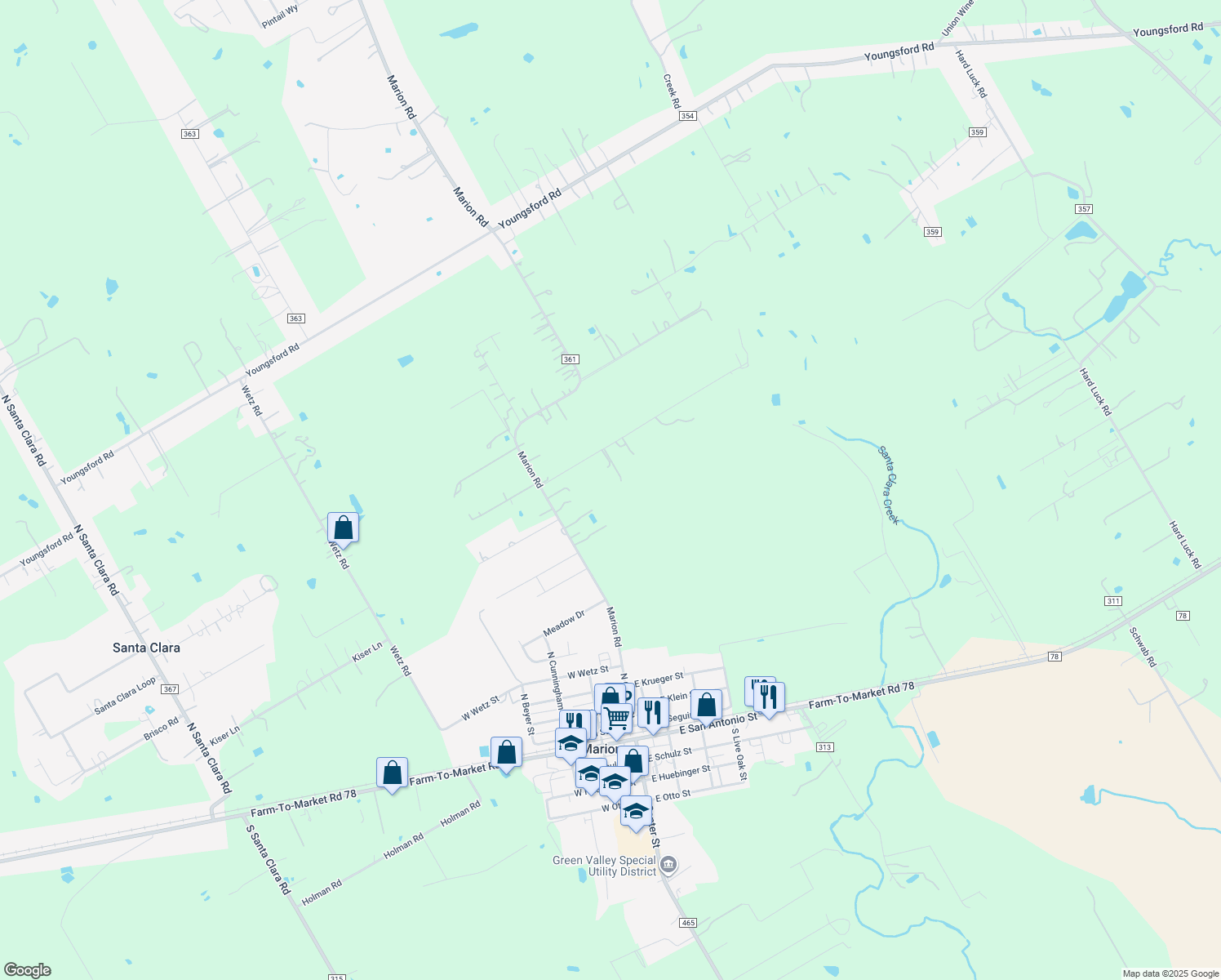 map of restaurants, bars, coffee shops, grocery stores, and more near 283 Stolte Acres in Marion