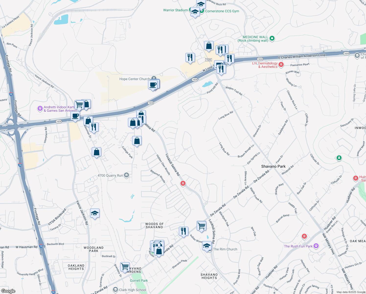 map of restaurants, bars, coffee shops, grocery stores, and more near 507 Berwick Town in San Antonio