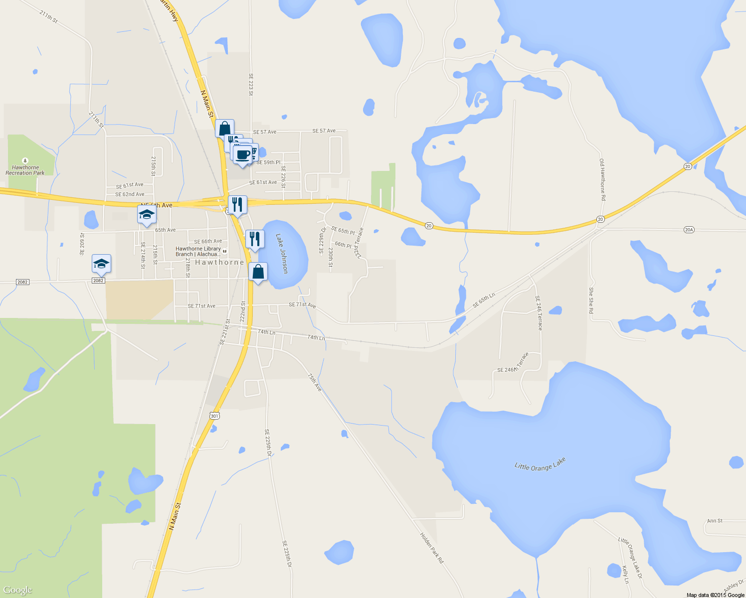 map of restaurants, bars, coffee shops, grocery stores, and more near 23016 Southeast 65 Lane in Hawthorne
