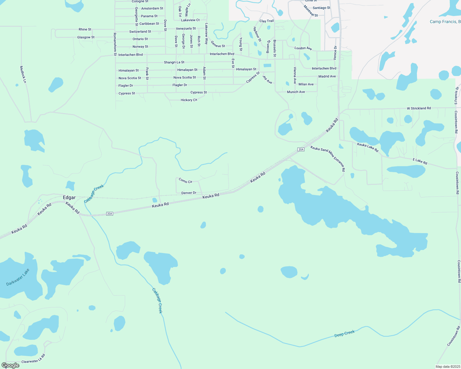 map of restaurants, bars, coffee shops, grocery stores, and more near 104 Connie Avenue in Interlachen