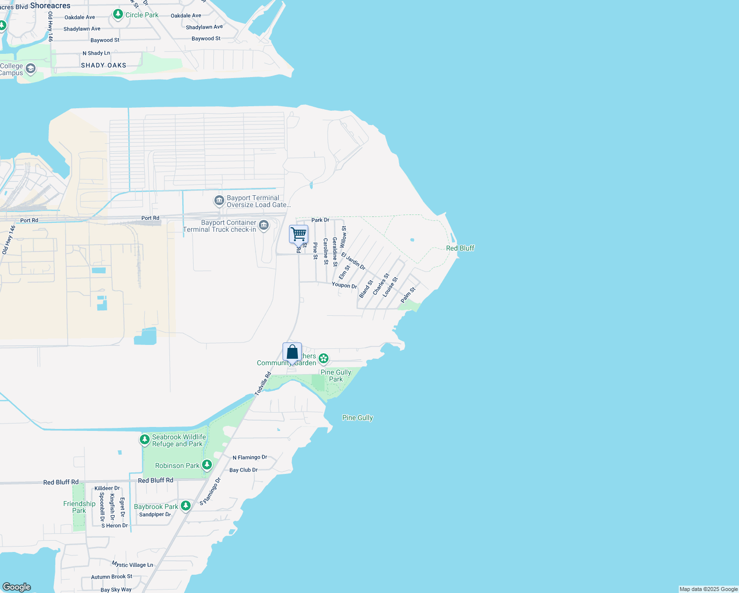 map of restaurants, bars, coffee shops, grocery stores, and more near 5010 Charles St in Seabrook