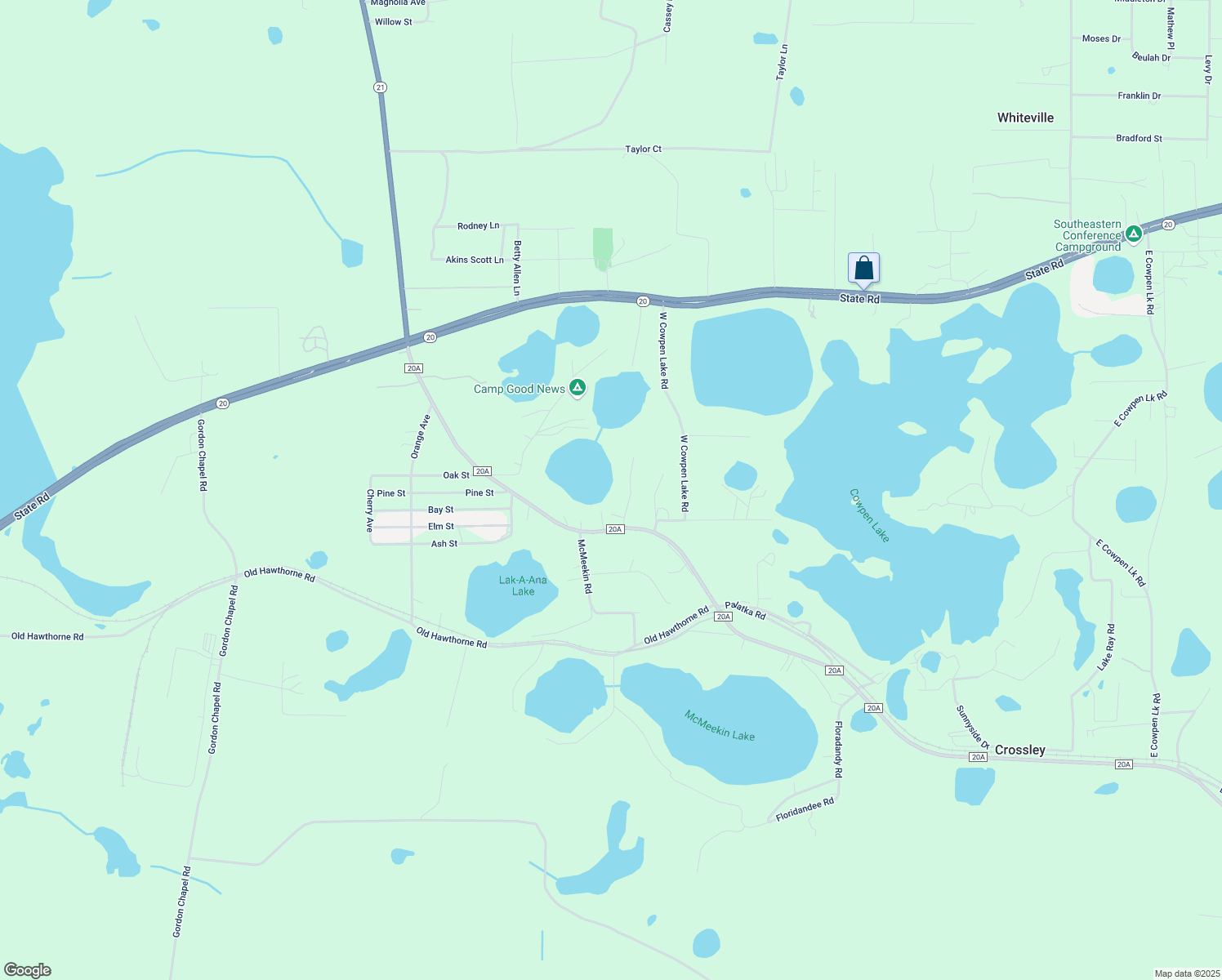 map of restaurants, bars, coffee shops, grocery stores, and more near 111 Lake Annie Lane in Hawthorne