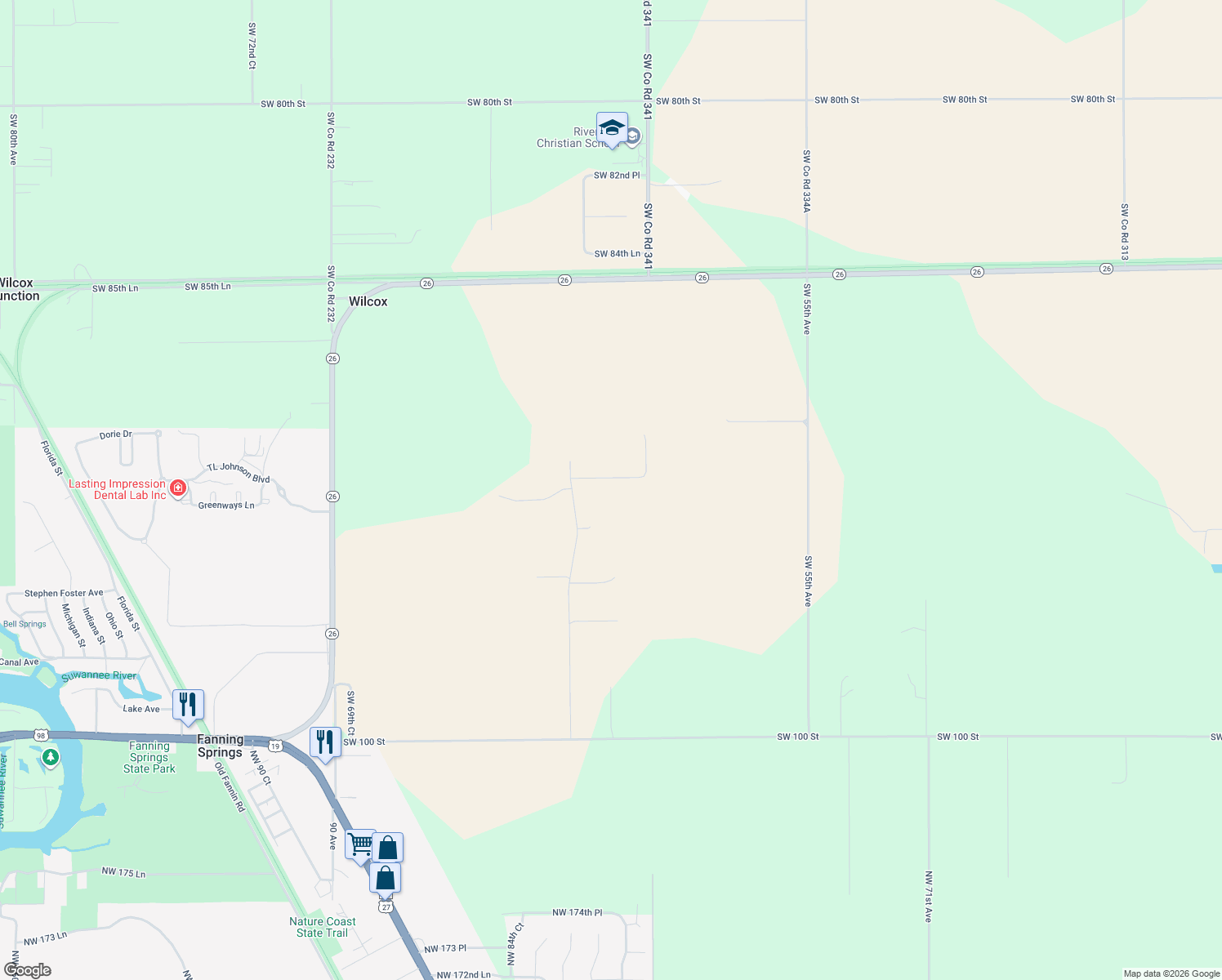 map of restaurants, bars, coffee shops, grocery stores, and more near 9200 Southwest 62nd Court in Trenton