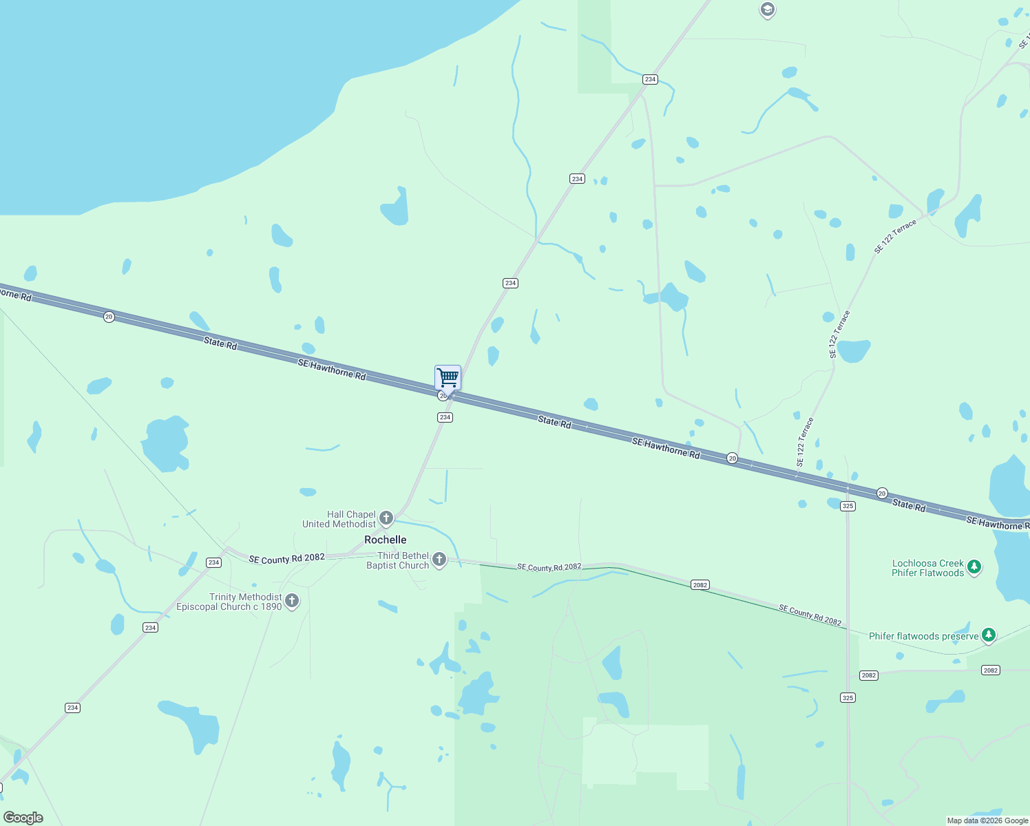 map of restaurants, bars, coffee shops, grocery stores, and more near 10221 Southeast Hawthorne Road in Gainesville