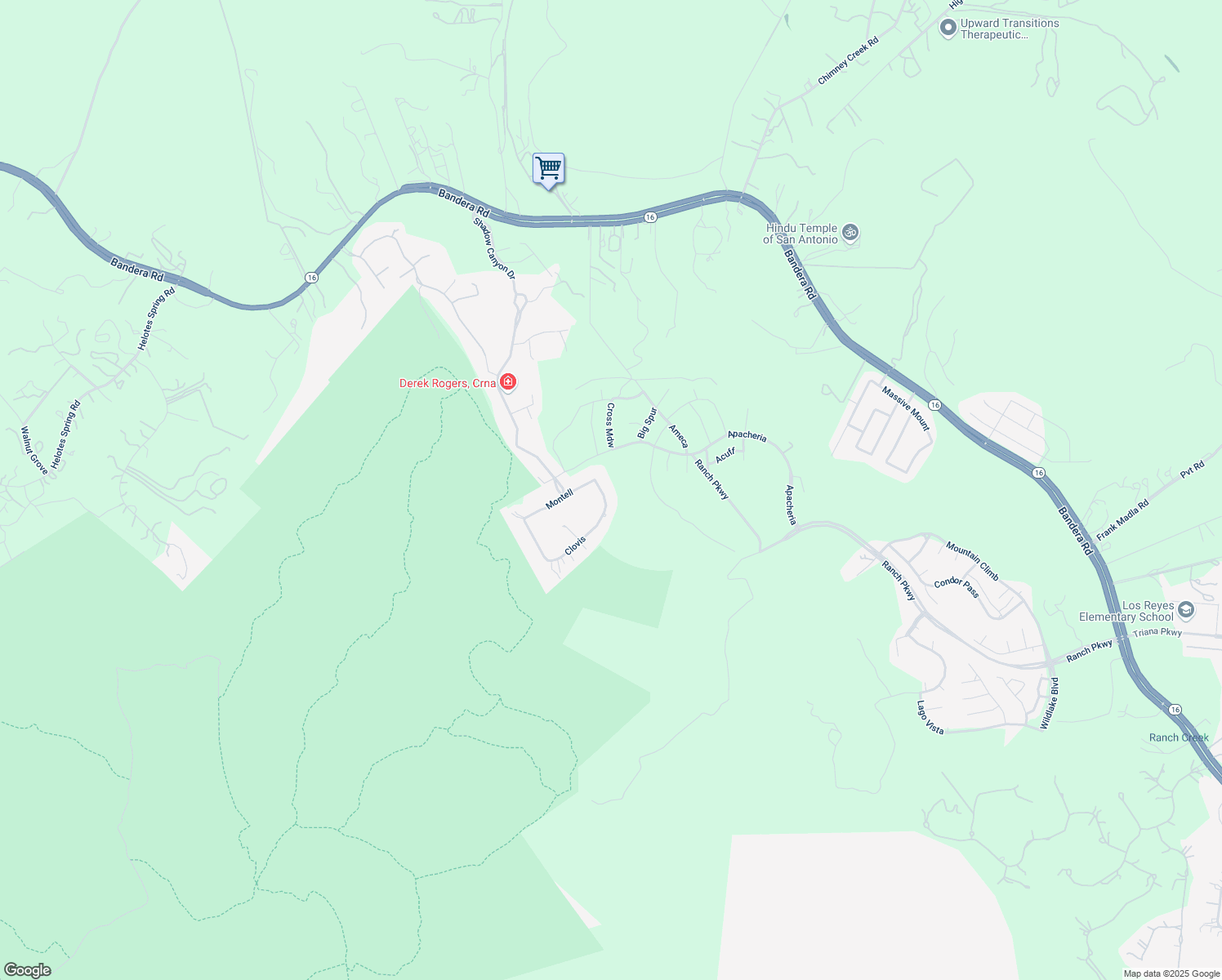 map of restaurants, bars, coffee shops, grocery stores, and more near 17015 Clovis in Helotes