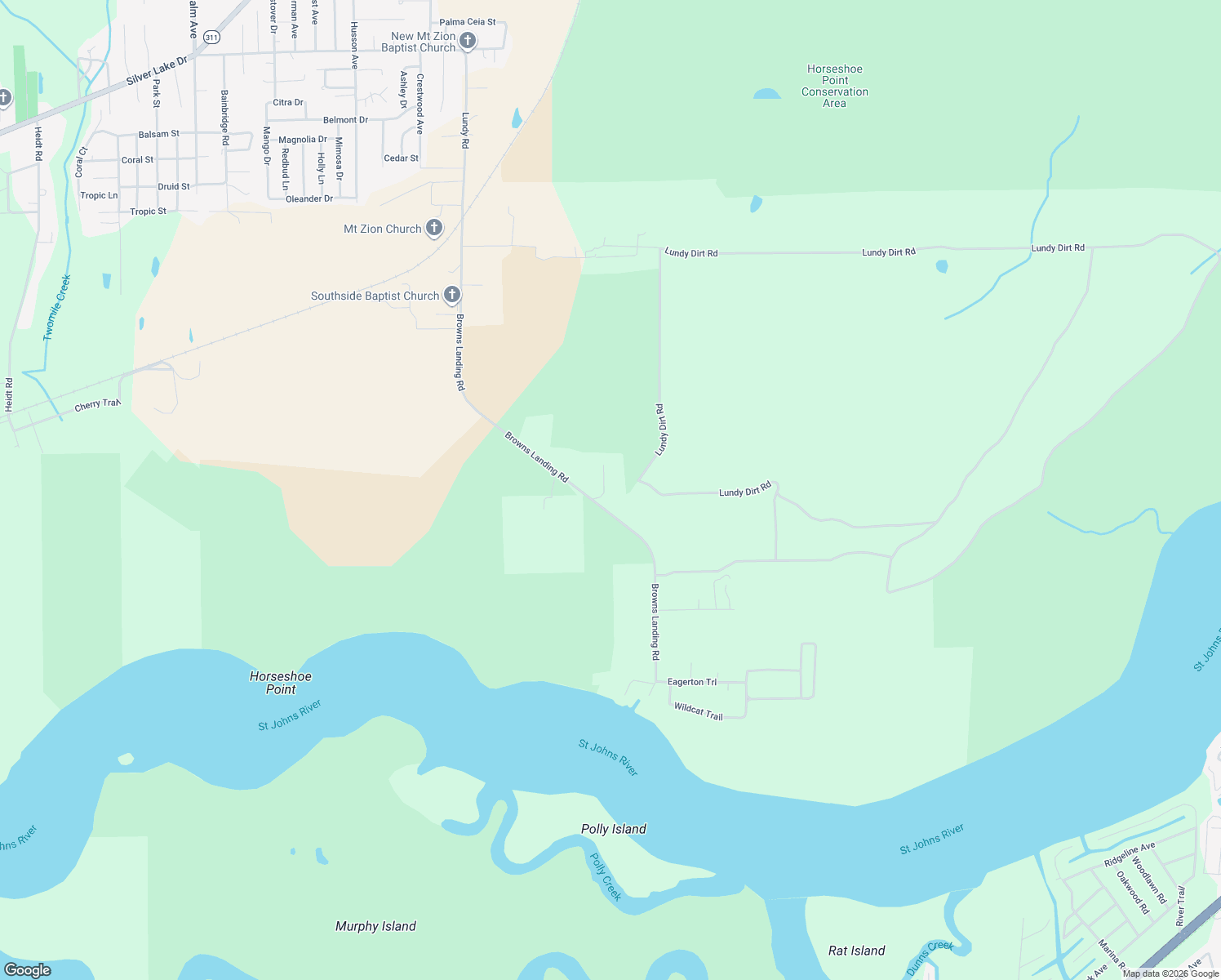 map of restaurants, bars, coffee shops, grocery stores, and more near 100 Riverside Lane in Palatka