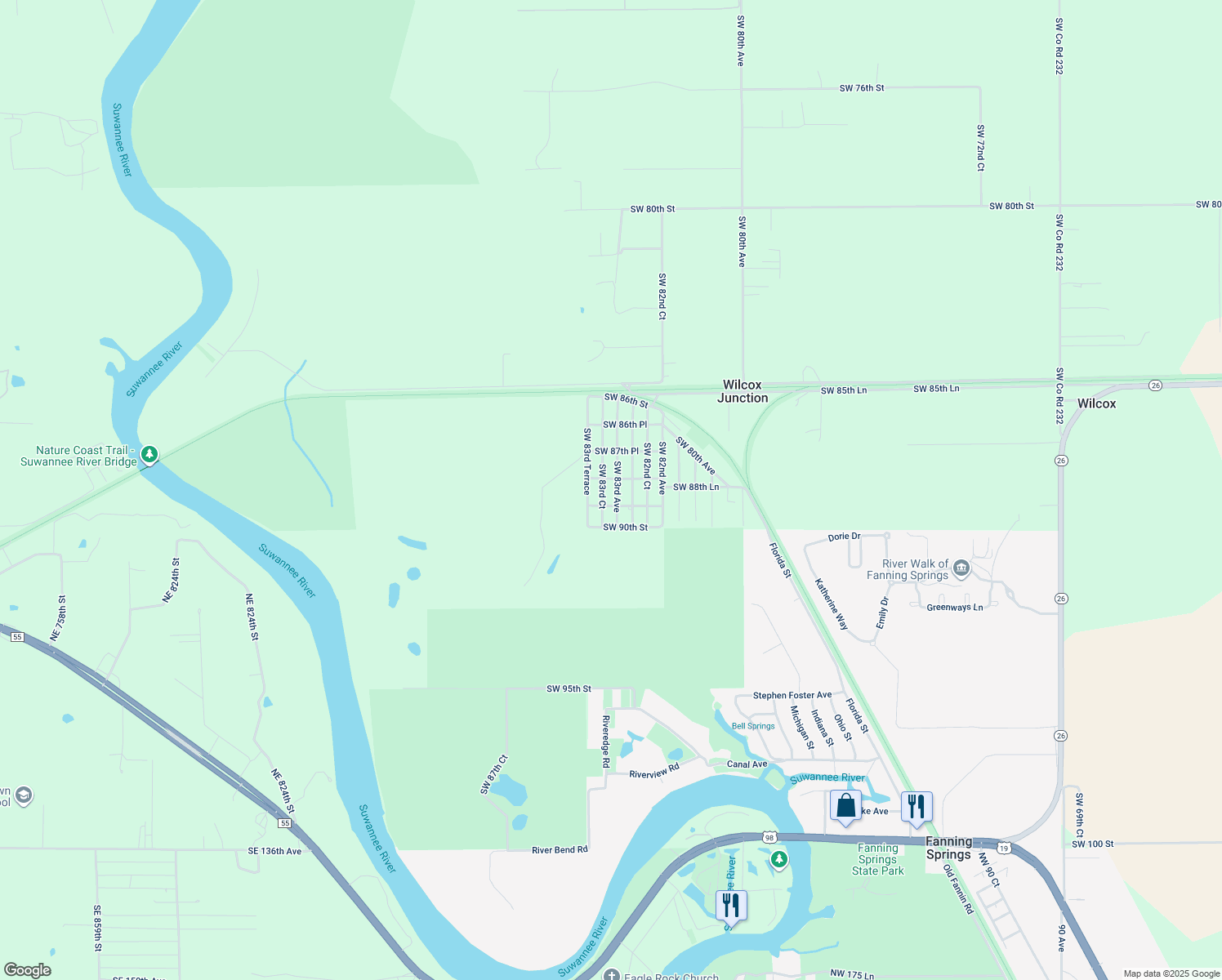 map of restaurants, bars, coffee shops, grocery stores, and more near 8889 Southwest 83rd Avenue in Trenton