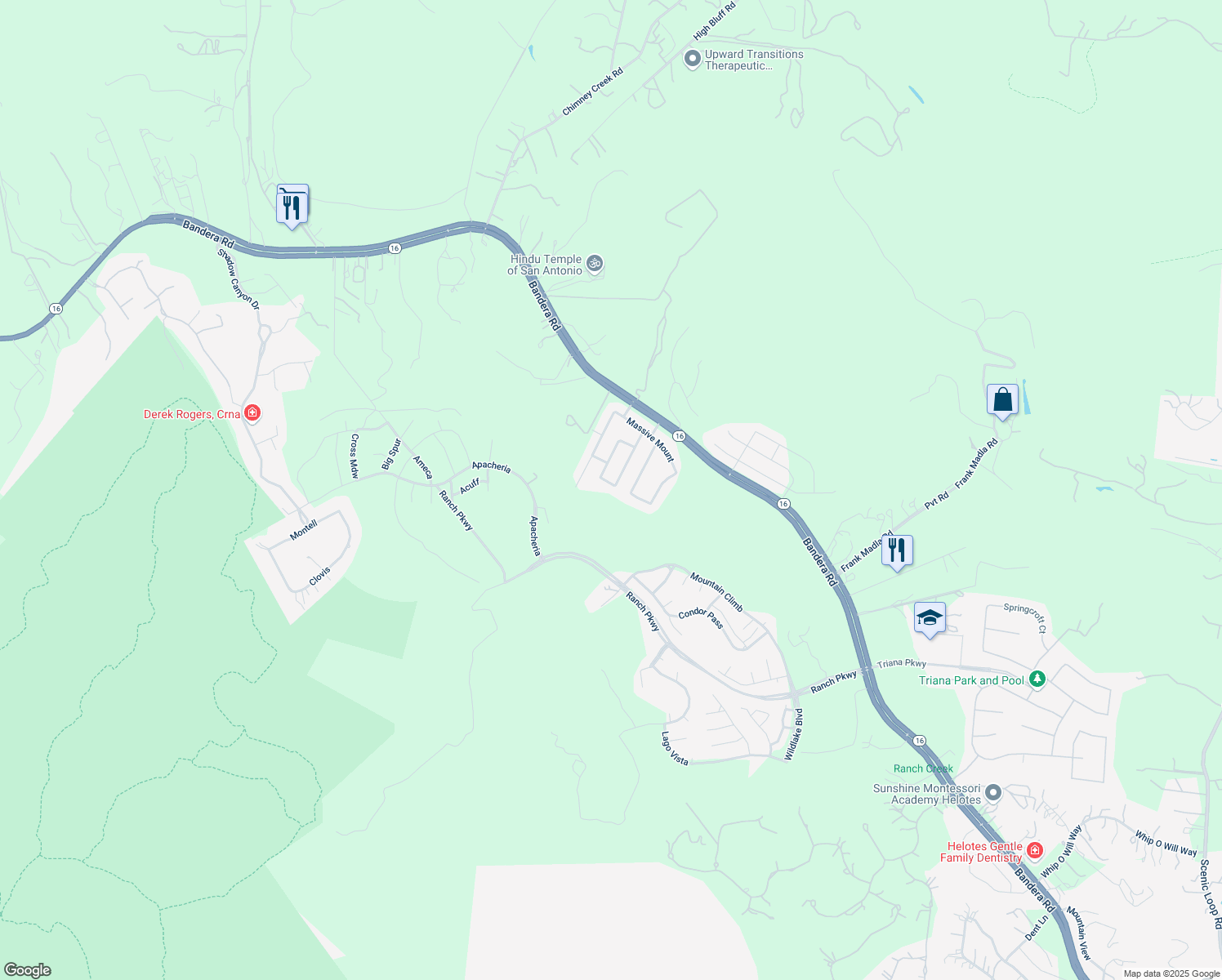 map of restaurants, bars, coffee shops, grocery stores, and more near 11514 Capital Peak in Helotes