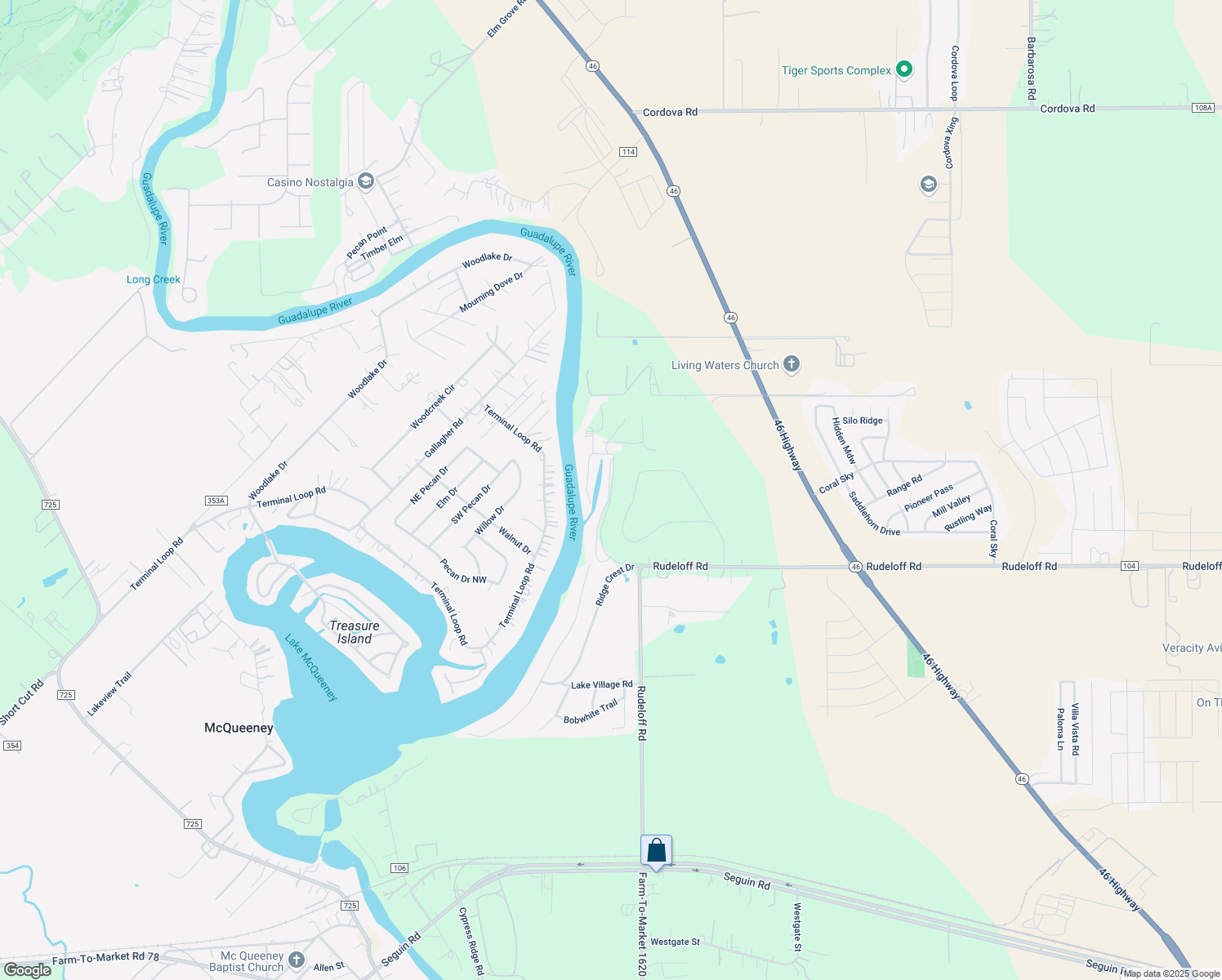 map of restaurants, bars, coffee shops, grocery stores, and more near 340 Laguna Vista in Seguin