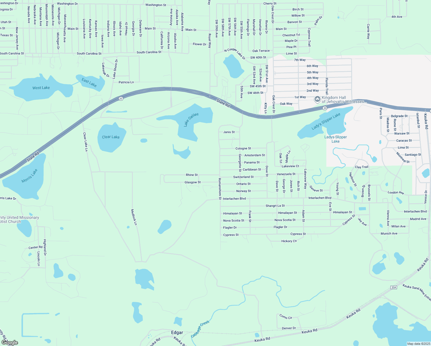 map of restaurants, bars, coffee shops, grocery stores, and more near 104 Rhine Street in Interlachen