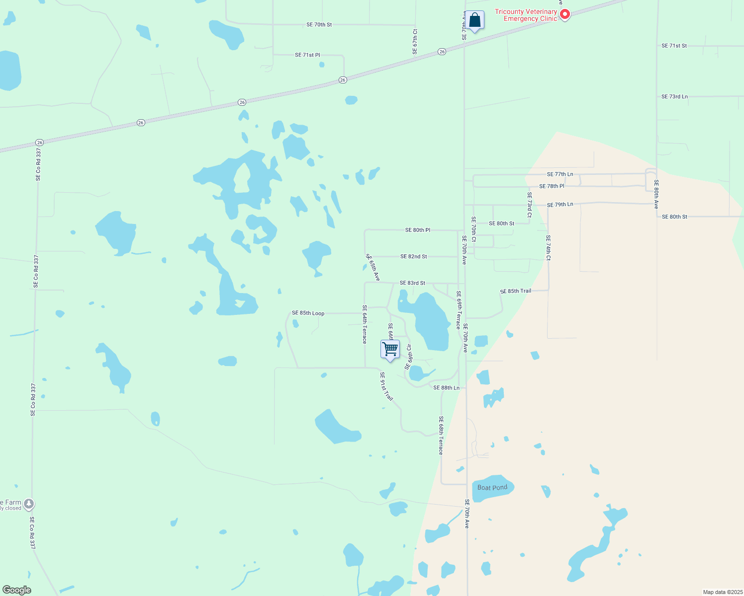 map of restaurants, bars, coffee shops, grocery stores, and more near 8430 Southeast 64th Terrace in Trenton
