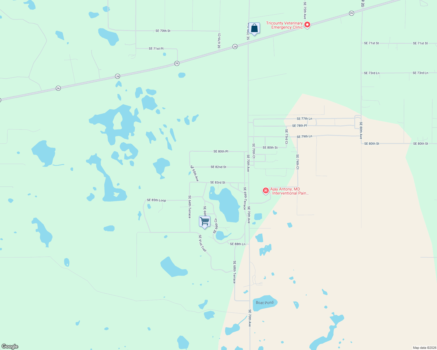 map of restaurants, bars, coffee shops, grocery stores, and more near 6740 Southeast 83rd Street in Trenton