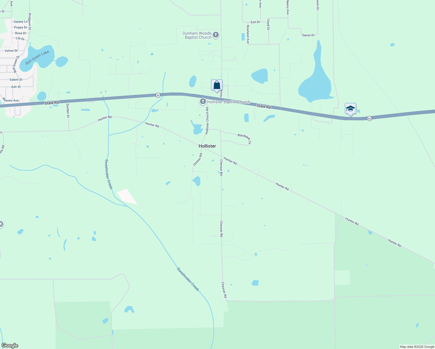 map of restaurants, bars, coffee shops, grocery stores, and more near 207 Chesser Road in Palatka