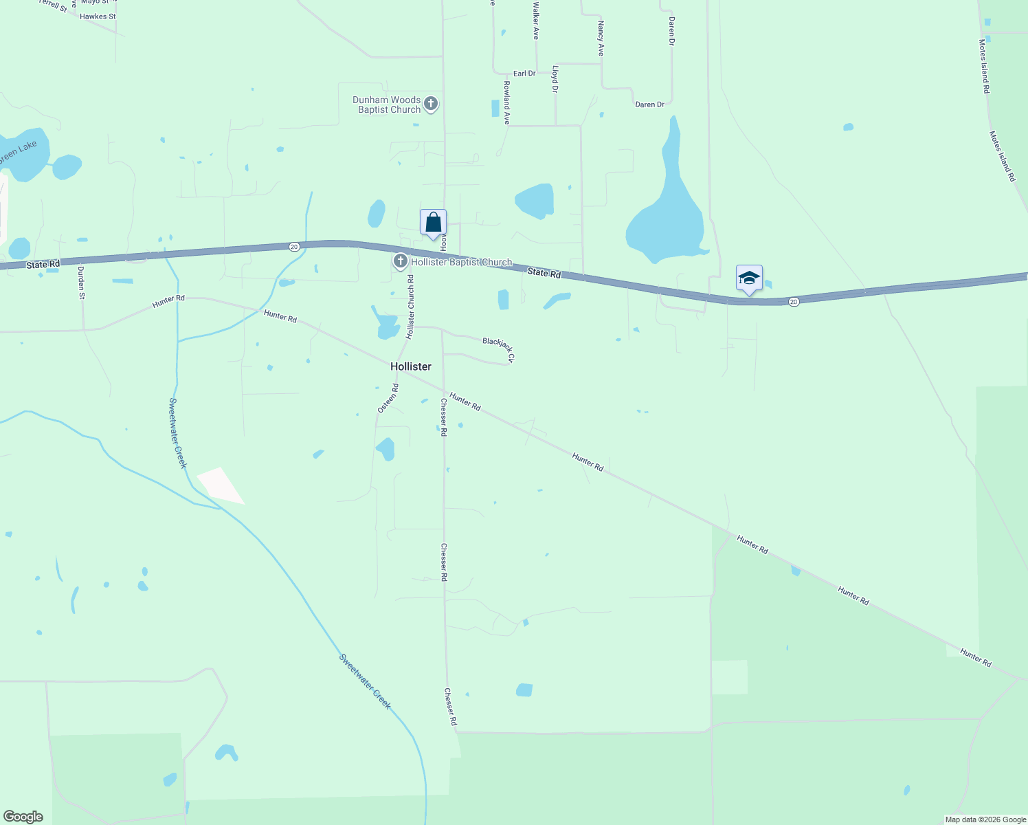 map of restaurants, bars, coffee shops, grocery stores, and more near 728 Hunter Road in Palatka
