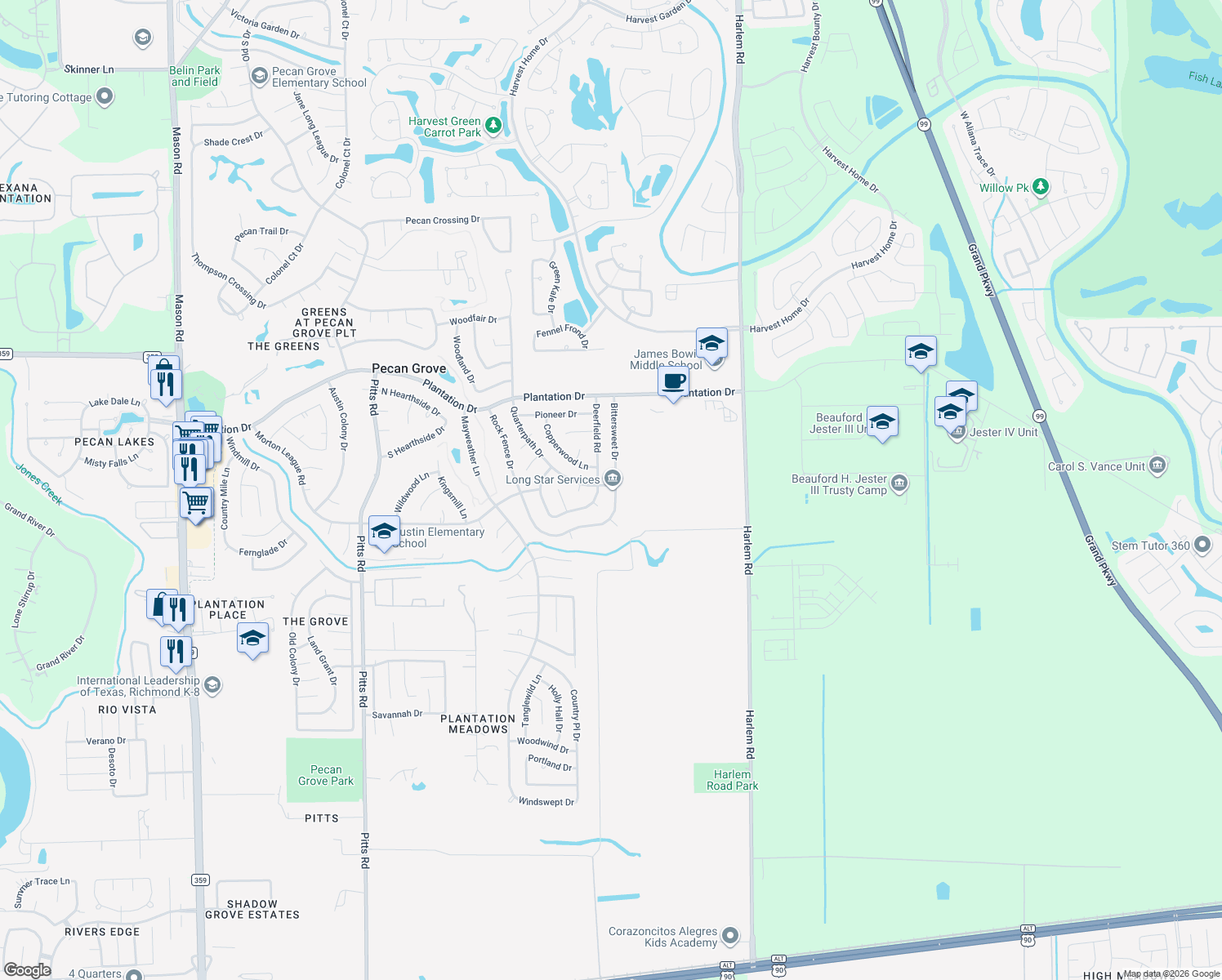 map of restaurants, bars, coffee shops, grocery stores, and more near 1202 Bittersweet Drive in Richmond