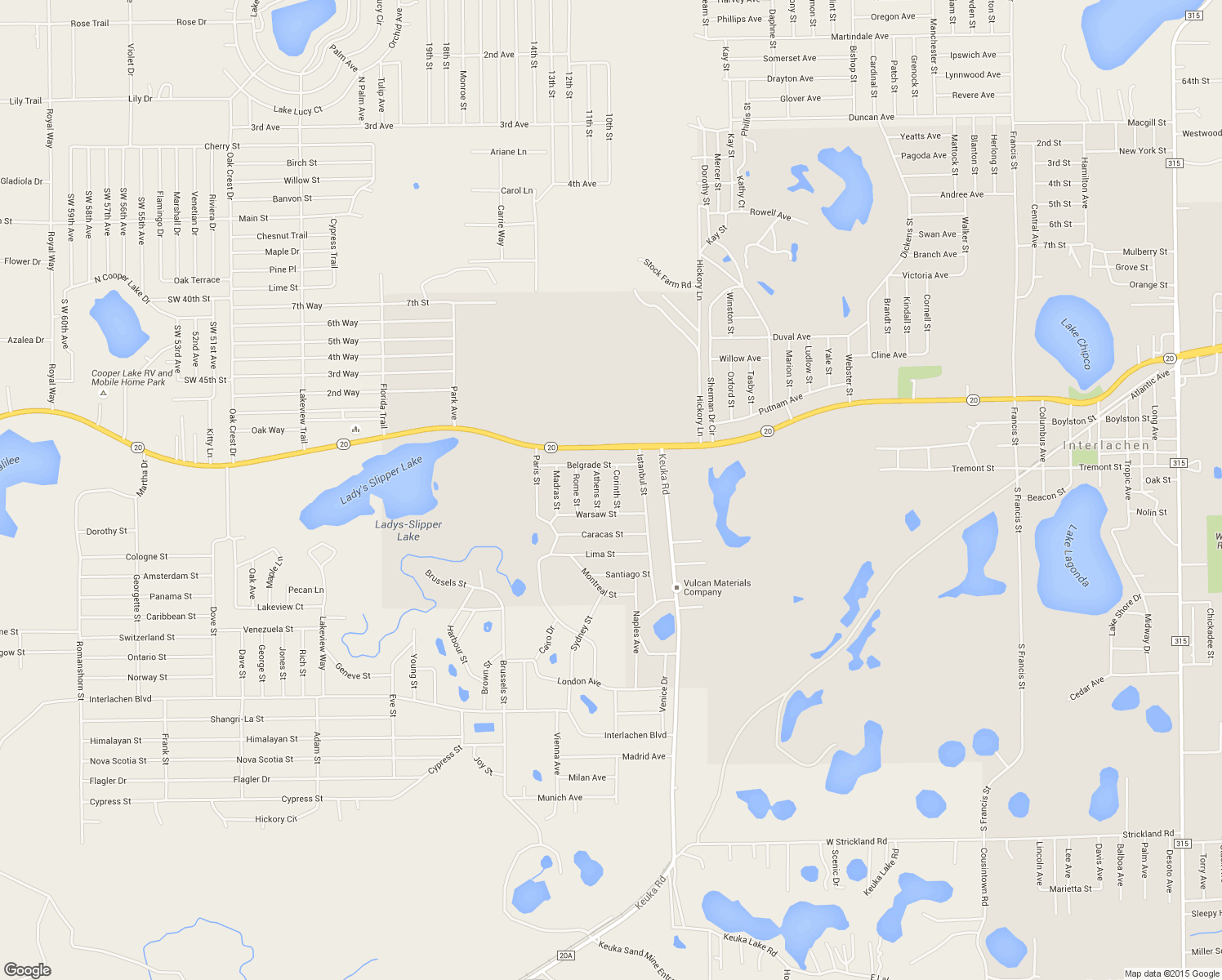 map of restaurants, bars, coffee shops, grocery stores, and more near 109 Corinth St in Interlachen