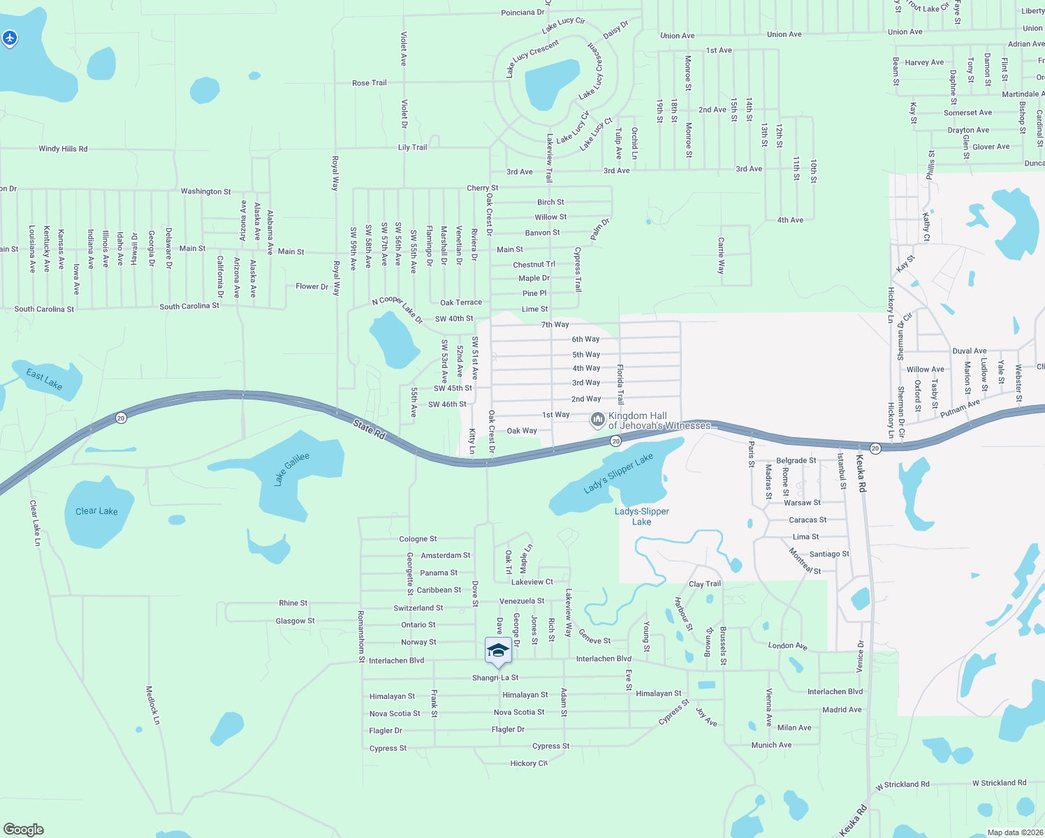 map of restaurants, bars, coffee shops, grocery stores, and more near 221 1st Way in Interlachen