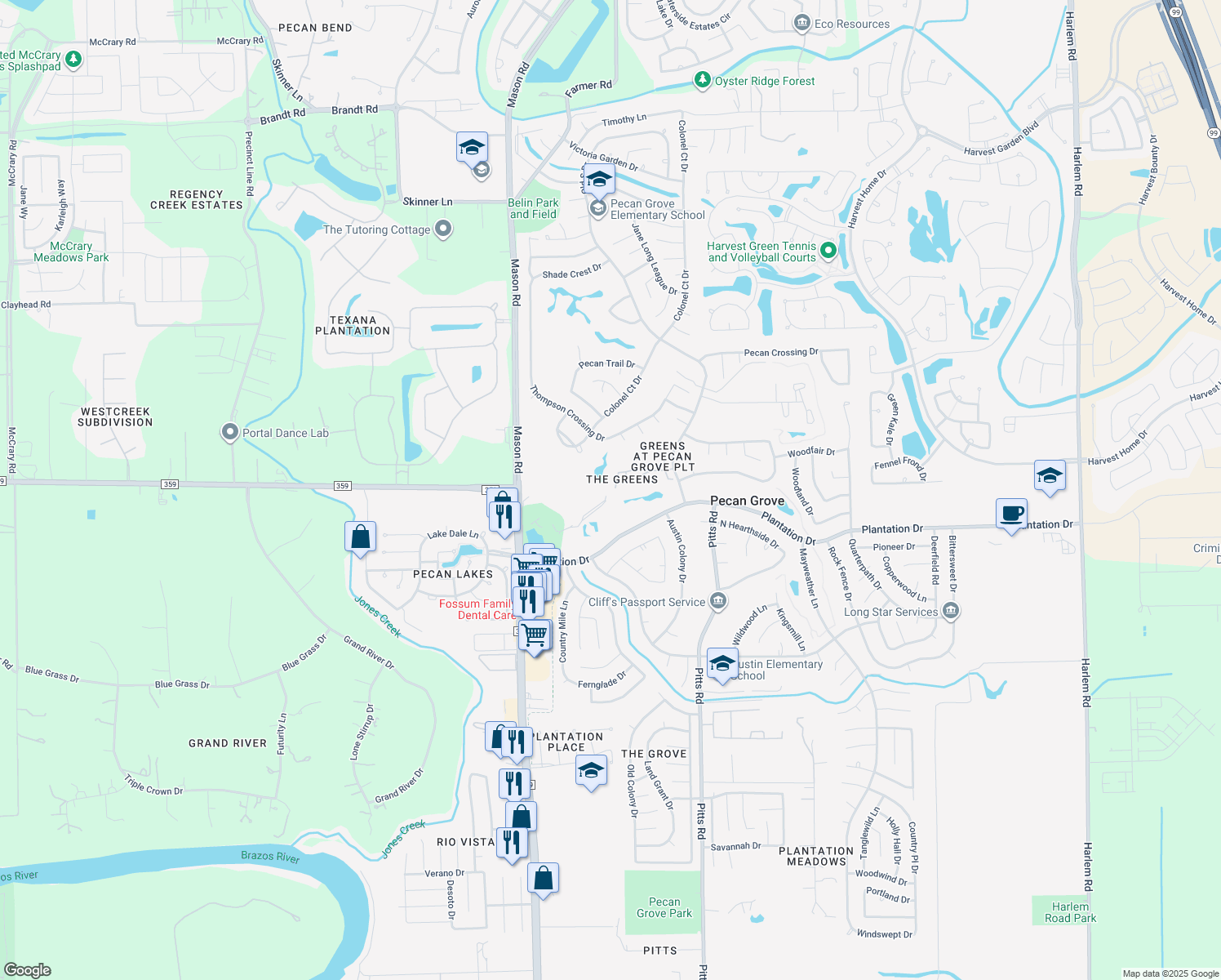 map of restaurants, bars, coffee shops, grocery stores, and more near 2203 Greens Court in Richmond