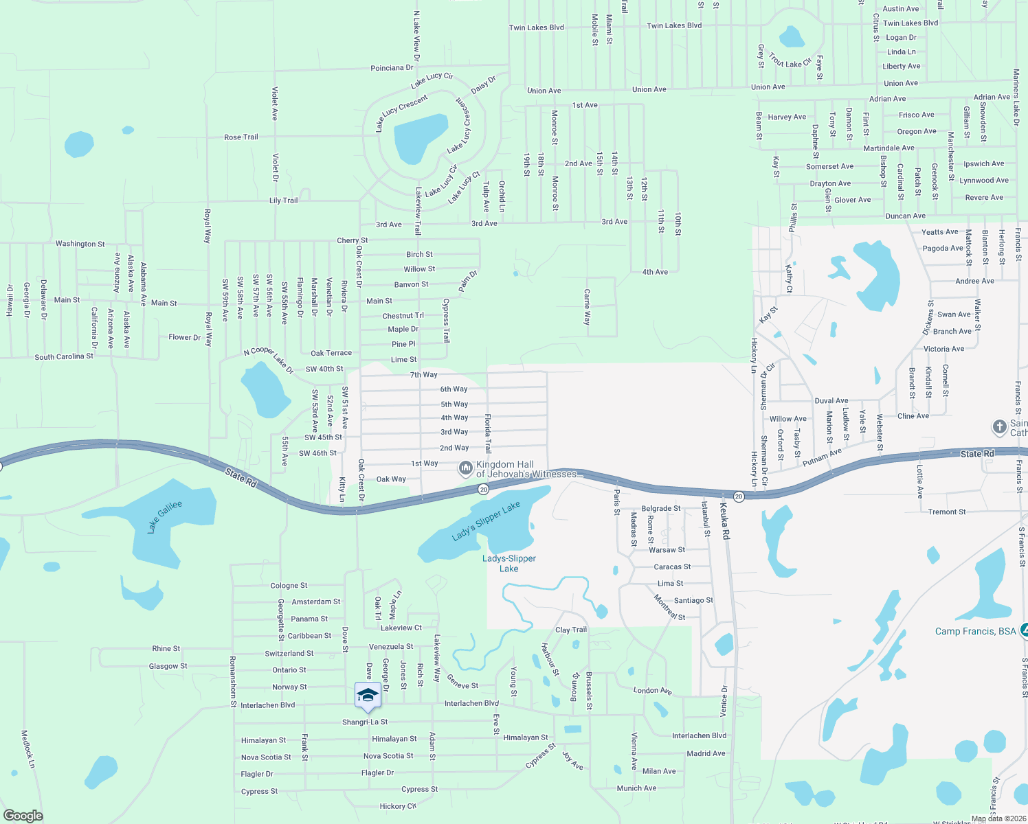 map of restaurants, bars, coffee shops, grocery stores, and more near 142 4th Way in Interlachen