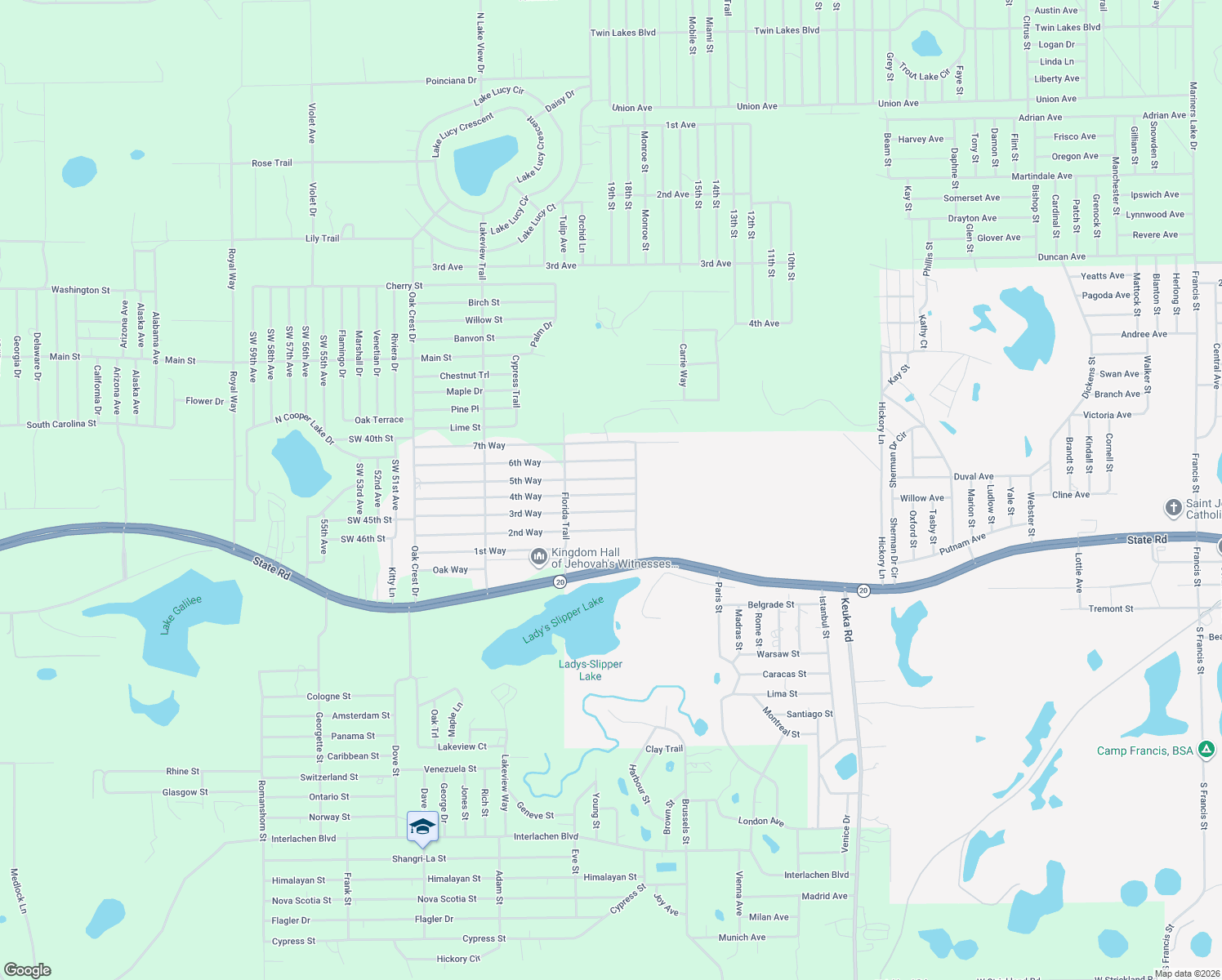 map of restaurants, bars, coffee shops, grocery stores, and more near 122 4th Way in Interlachen