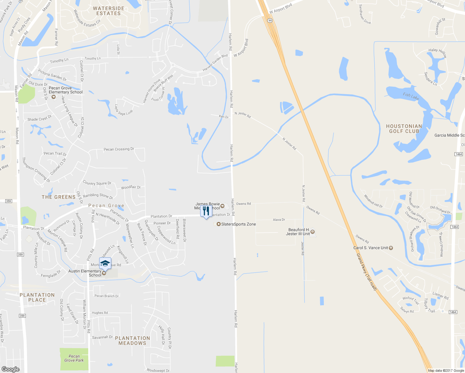 map of restaurants, bars, coffee shops, grocery stores, and more near Harlem Road in Richmond