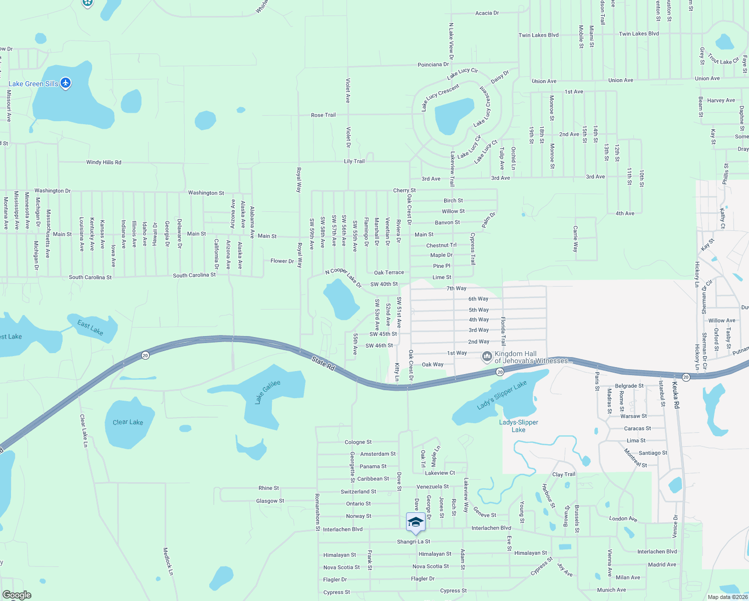 map of restaurants, bars, coffee shops, grocery stores, and more near 137 Southwest 53rd Avenue in Interlachen