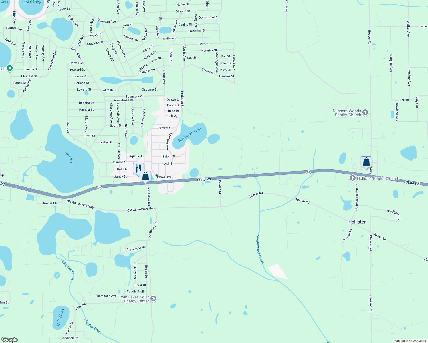 map of restaurants, bars, coffee shops, grocery stores, and more near 102 Screen Road in Interlachen