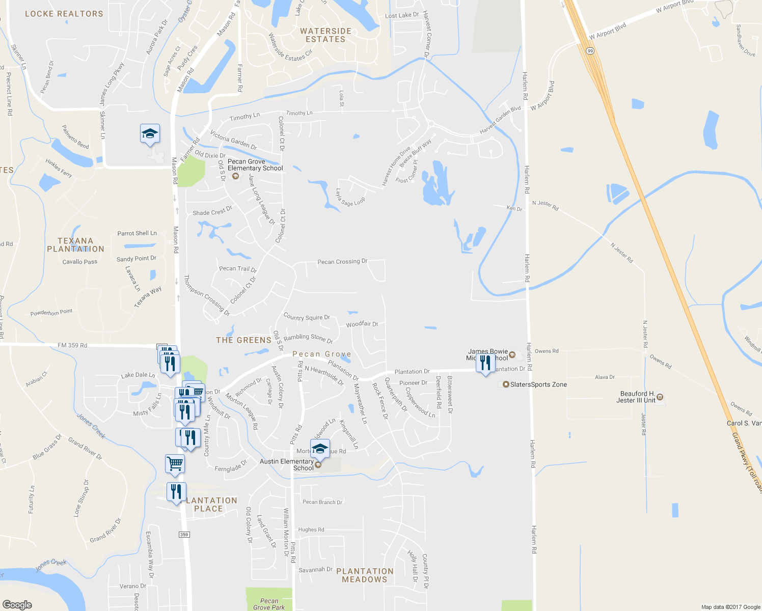 map of restaurants, bars, coffee shops, grocery stores, and more near 2315 Quarterpath Drive in Richmond