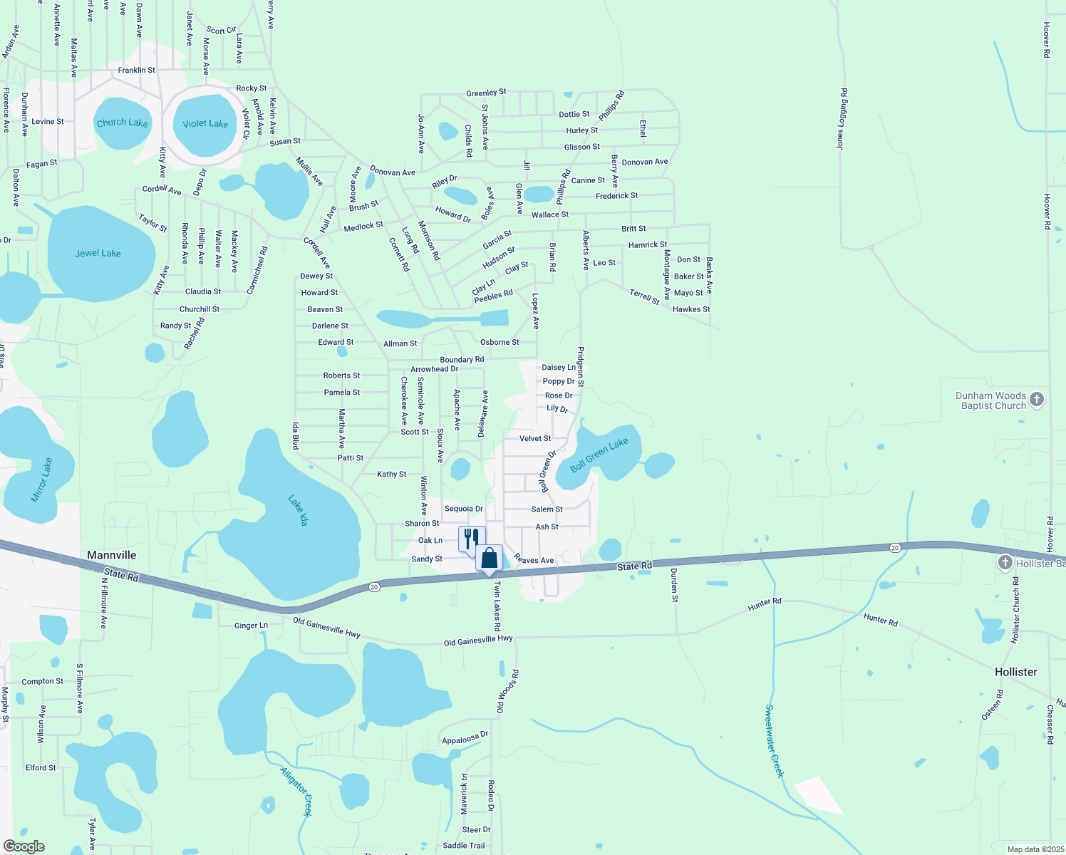 map of restaurants, bars, coffee shops, grocery stores, and more near 133 Winchester Avenue in Interlachen
